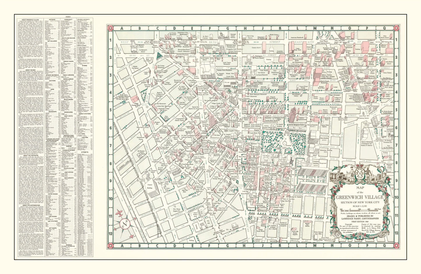 Vintage Greenwich Village, New York City Map, 1960