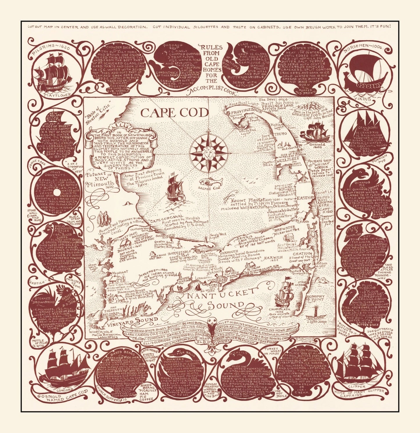 Vintage Pictorial Map of Cape Cod, Massachusetts, 1948