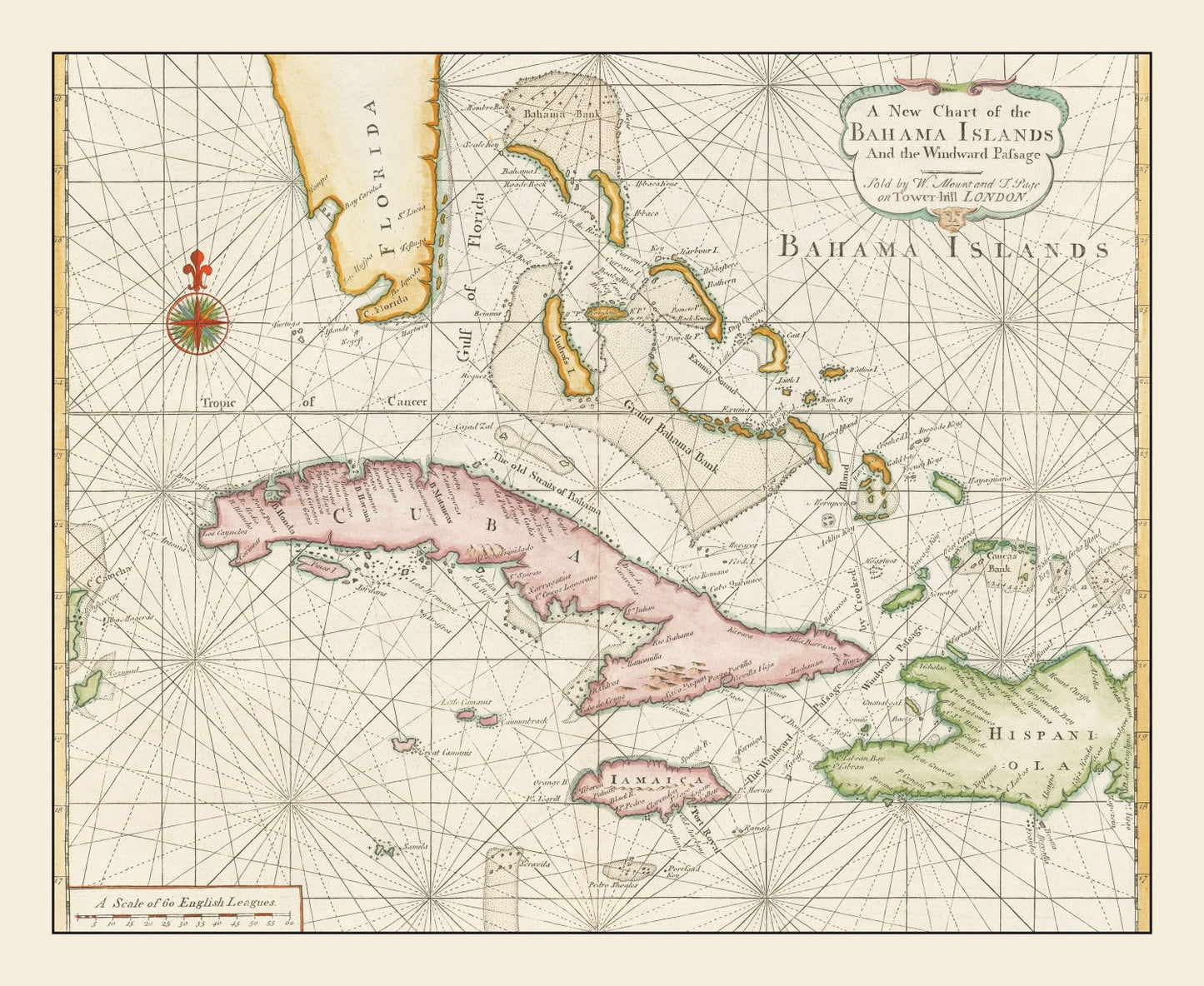 Vintage Map of the Bahamas, 1737