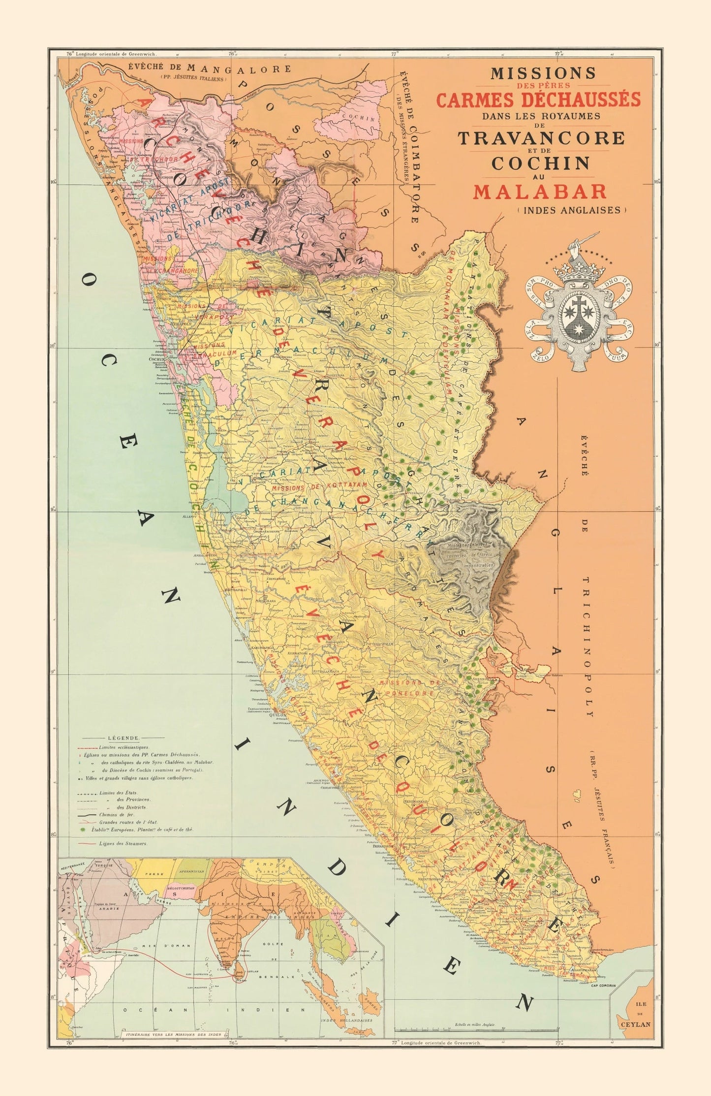 Vintage Malabar, India Map, 1892