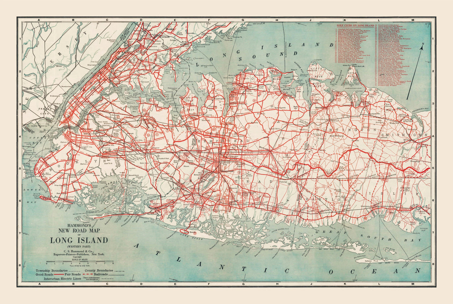 Vintage 1914 Long Island Road Map, New York