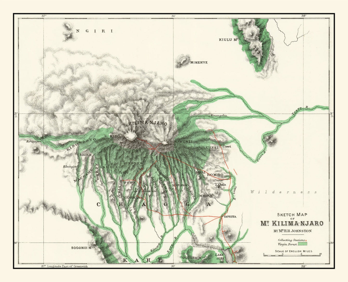 Vintage Map of Mount Kilimanjaro, Tanzania, 1885