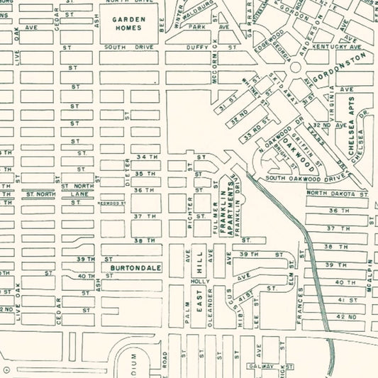 Vintage Map of Savannah, Georgia, 1956