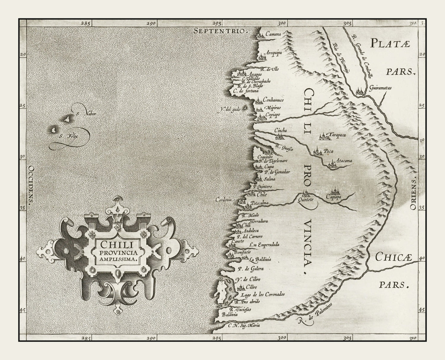 Vintage Map of Chile, 1597