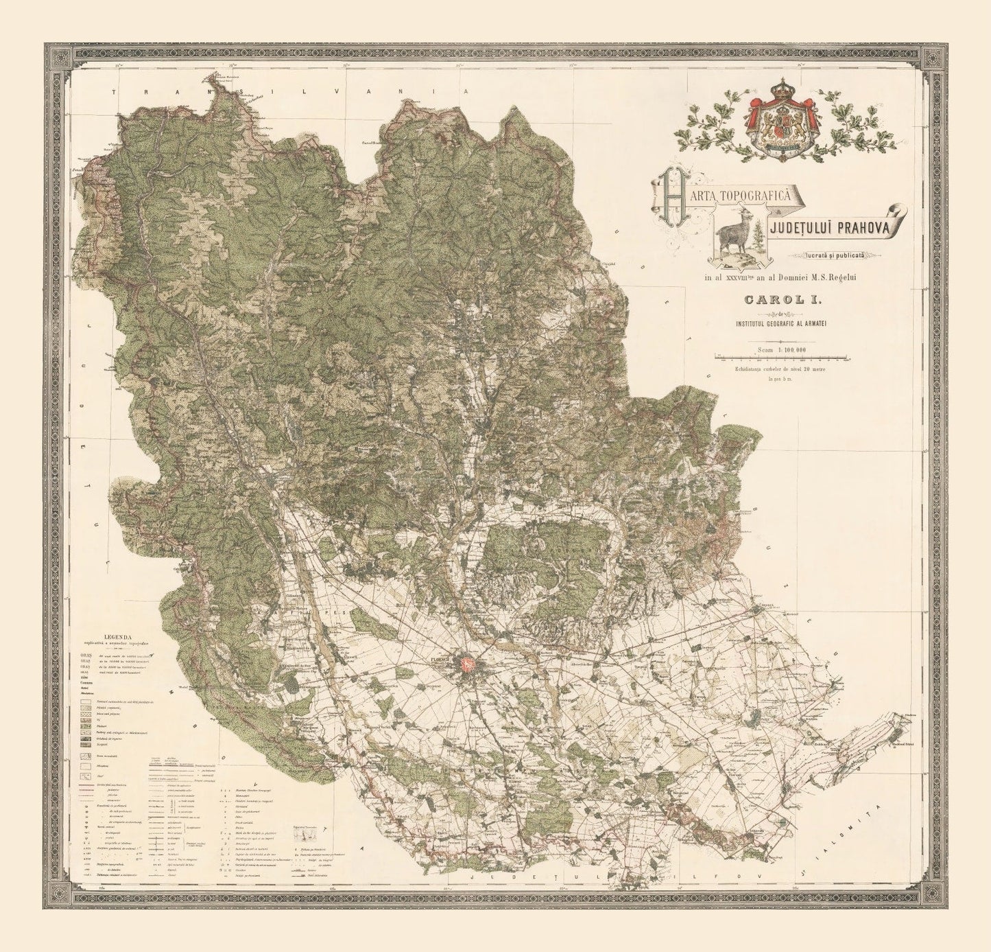 Vintage Map of Prahova County, Romania, 1904
