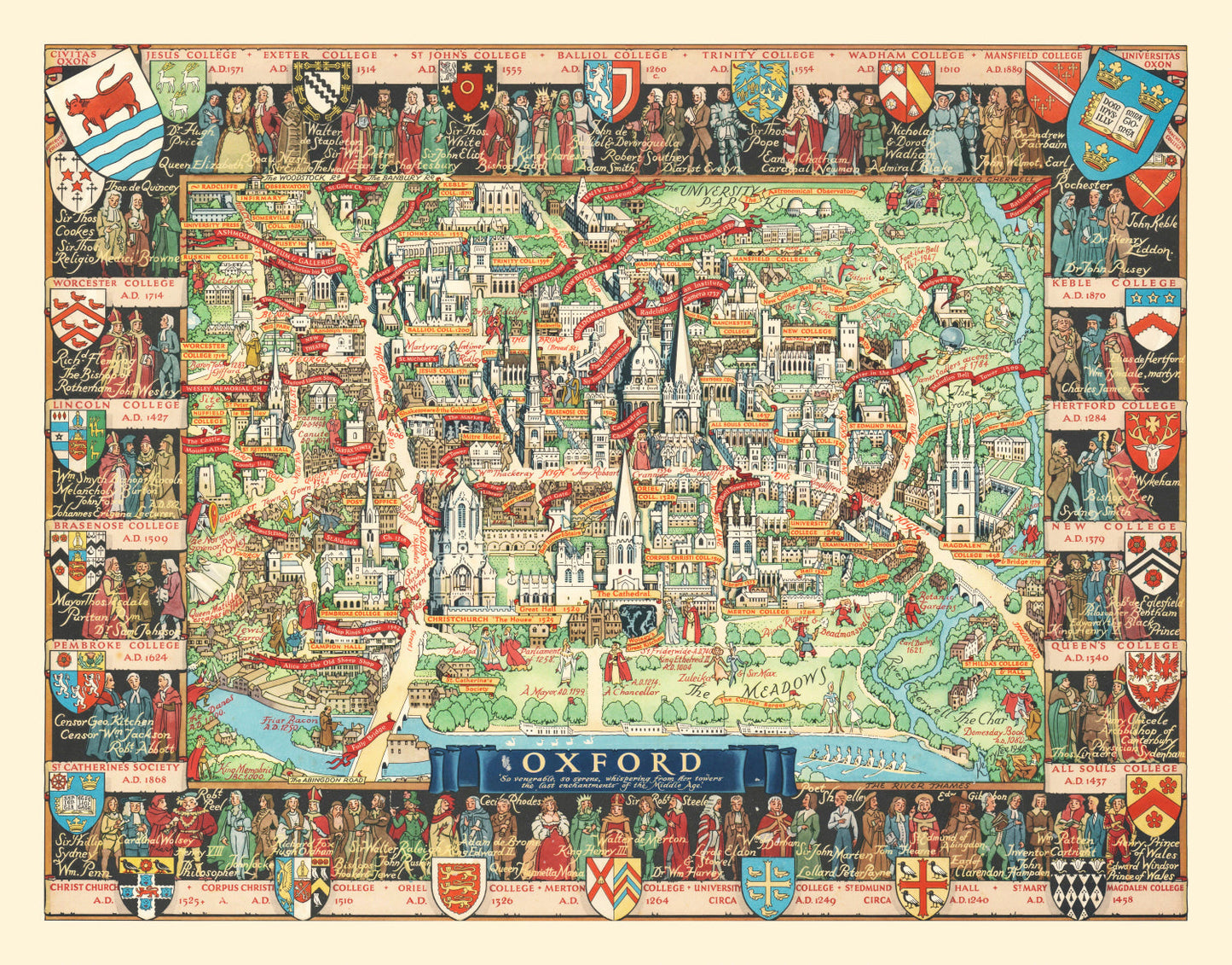 Vintage Map of Oxford, England, 1948