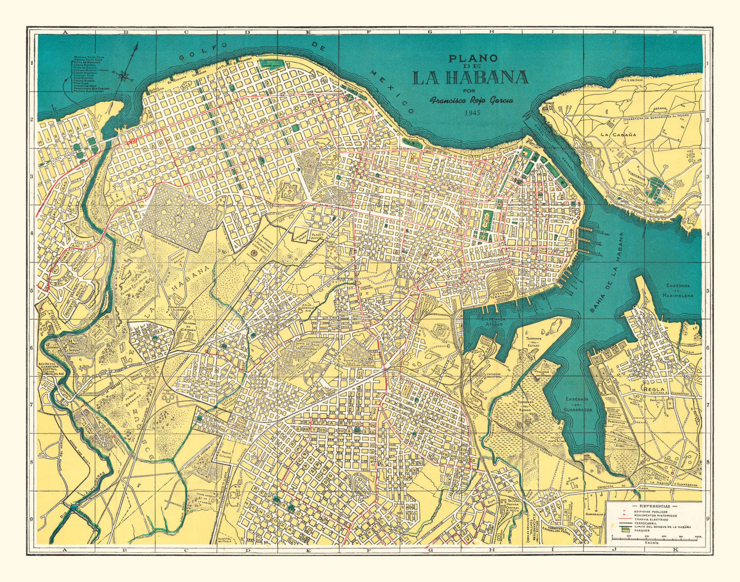 Vintage Map of Havana, Cuba, 1945
