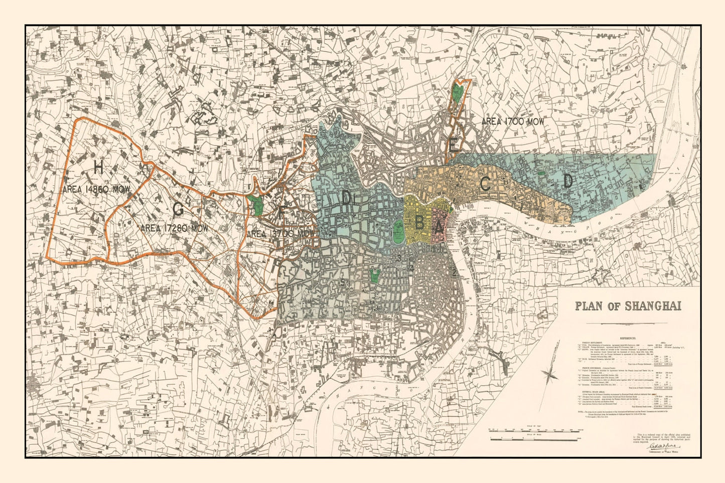 Vintage Map of Shanghai, China, 1928