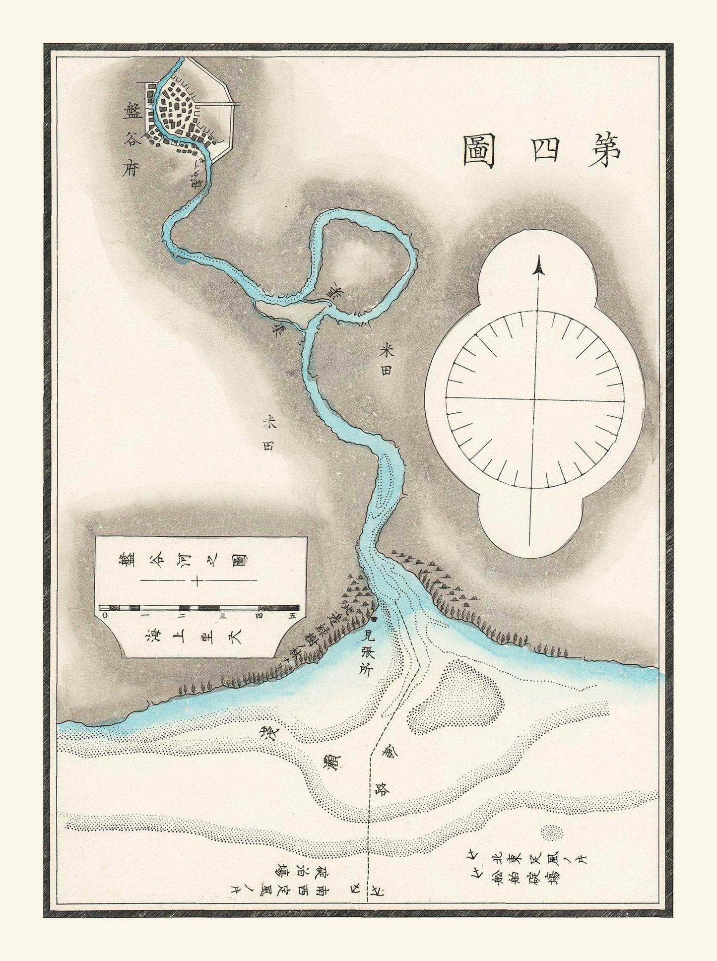 Vintage Map of Bangkok, Thailand, 1875