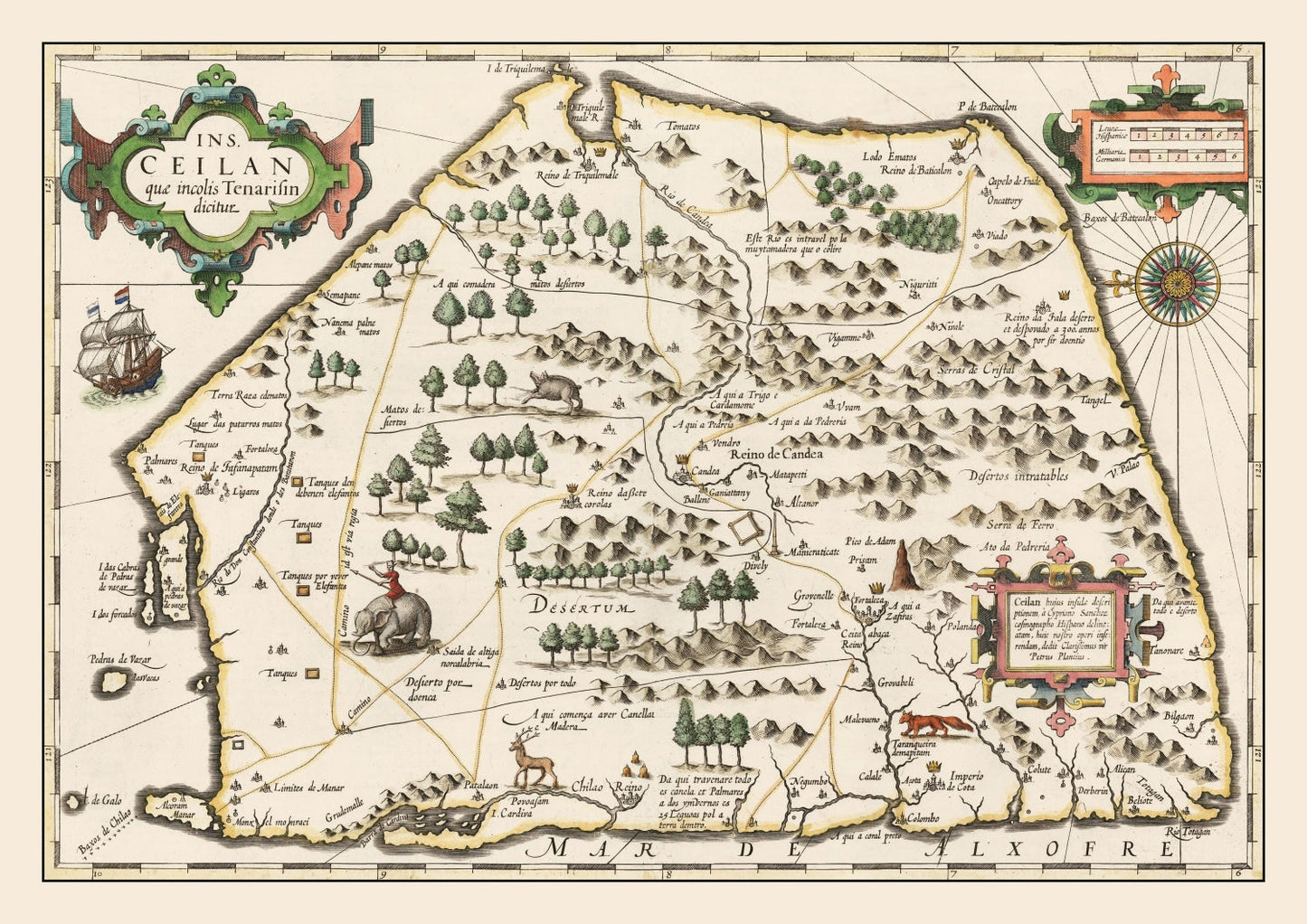 Vintage Map of Sri Lanka, 1623