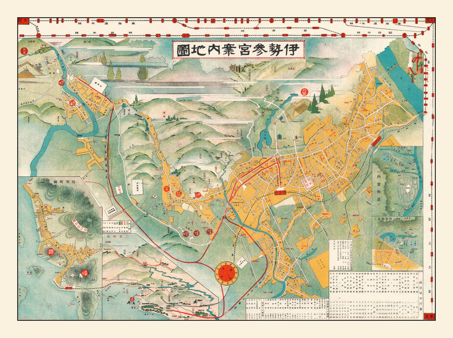 Vintage Map of Ise, Japan, 1928