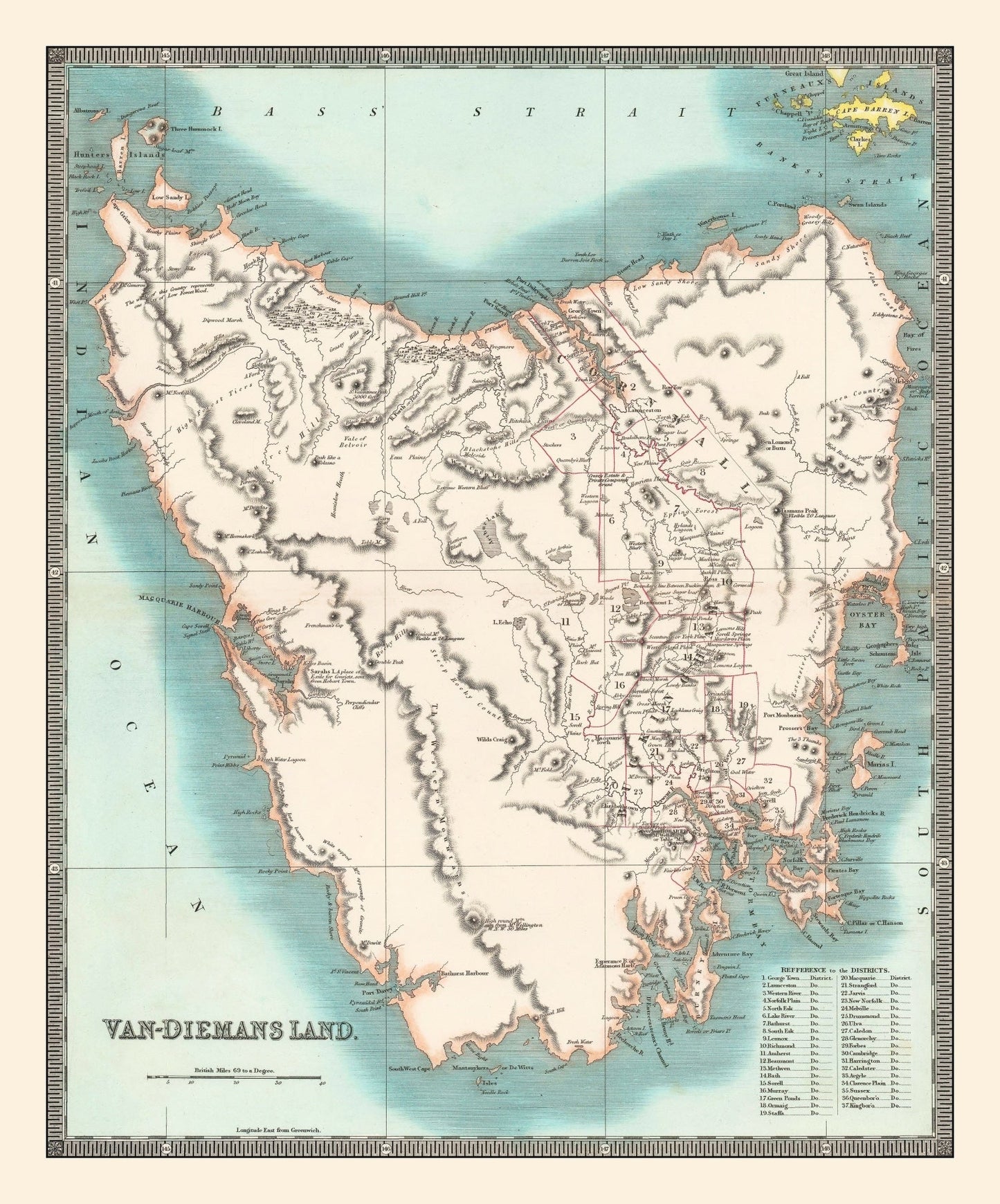 Vintage Map of Tasmania, 1831