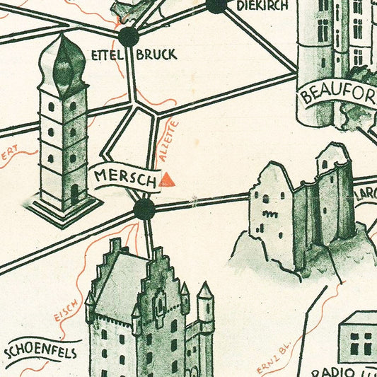 Vintage Map of Luxembourg, 1935