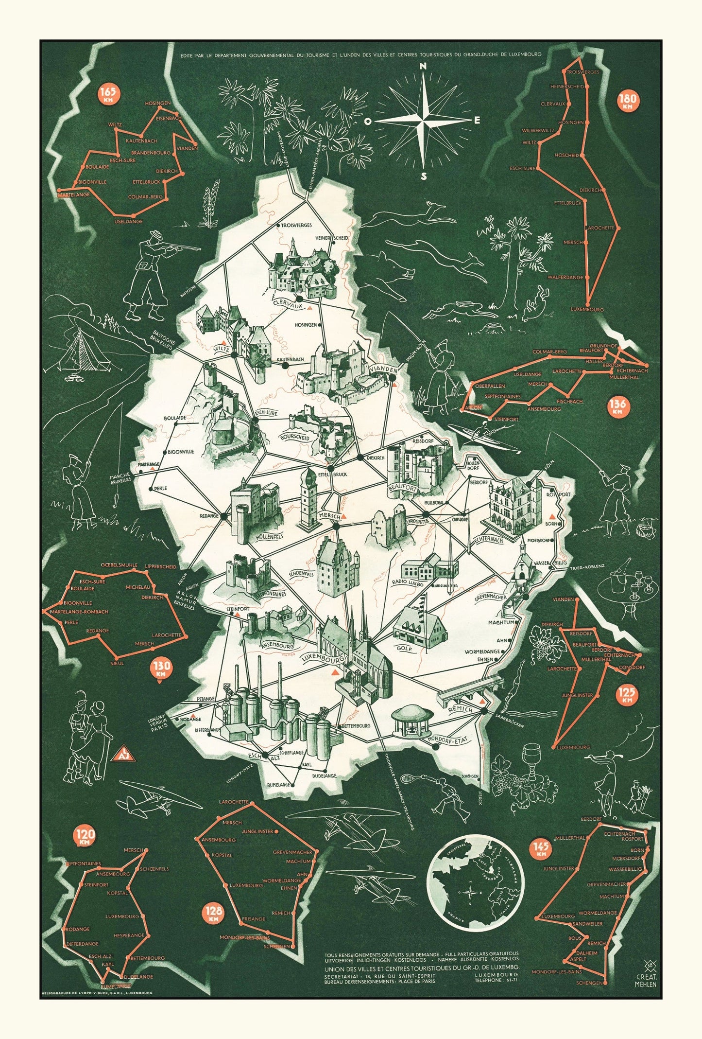 Vintage Map of Luxembourg, 1935