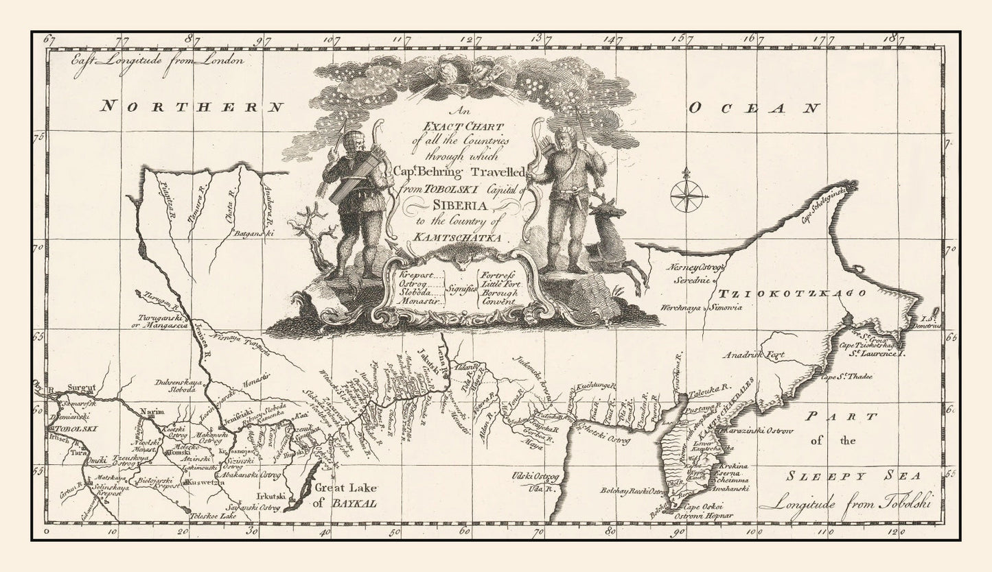 Vintage Map of Siberia, 1744