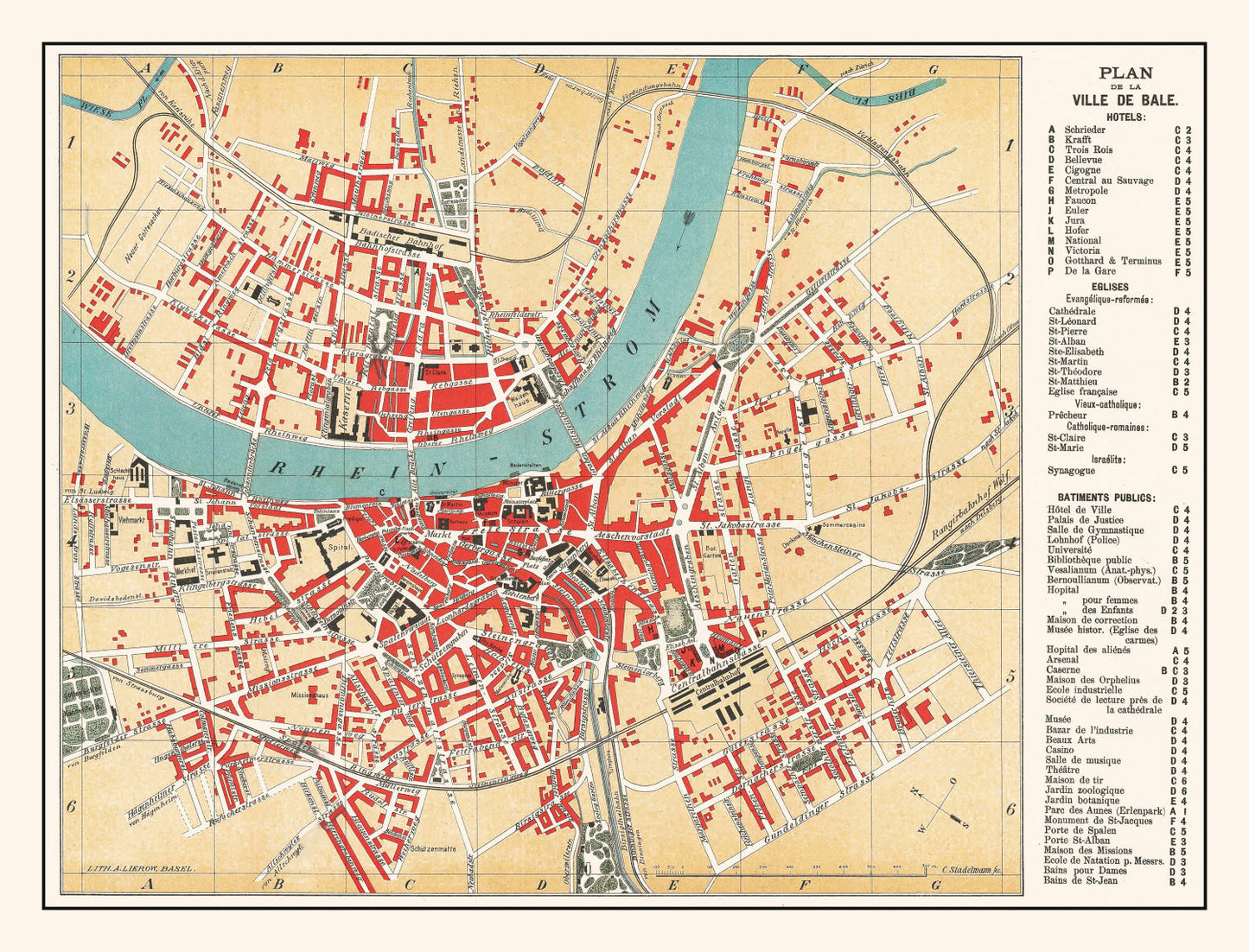 Vintage Map of Basel, Switzerland, 1895