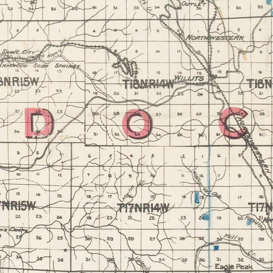 Vintage Map of Mendocino County, California, 1914