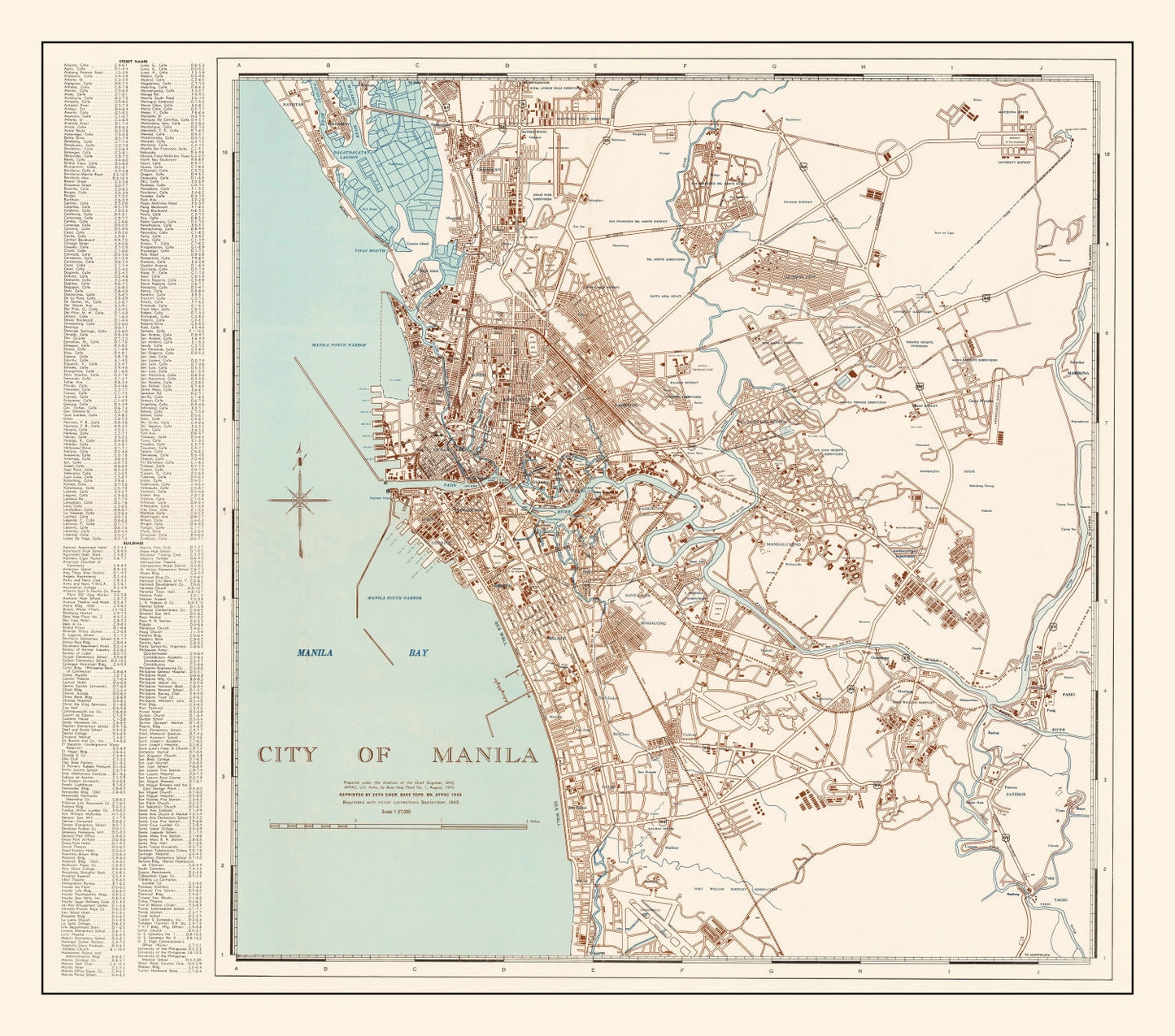 Vintage Map of Manila, Philippines, 1945 III