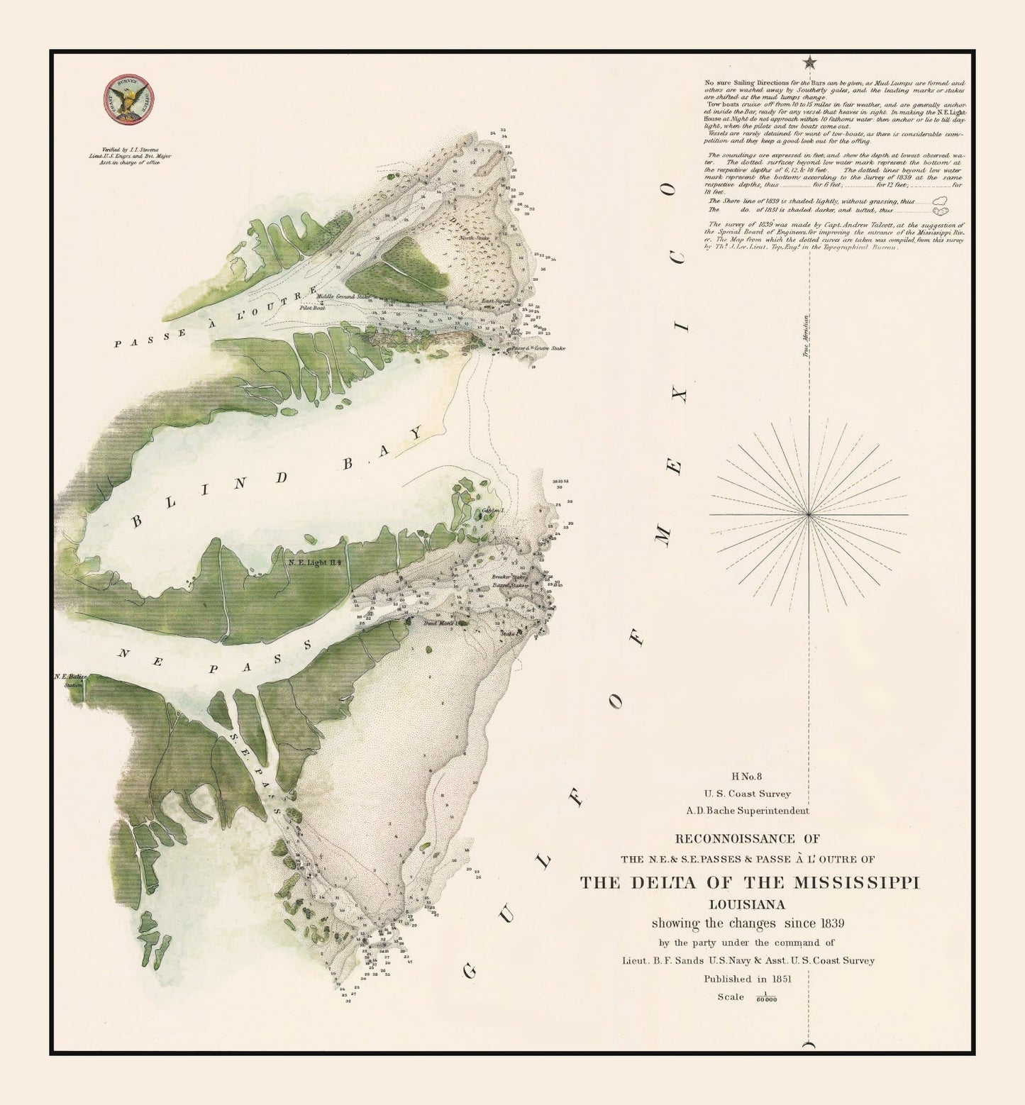 Vintage Mississippi River Delta Map, 1851