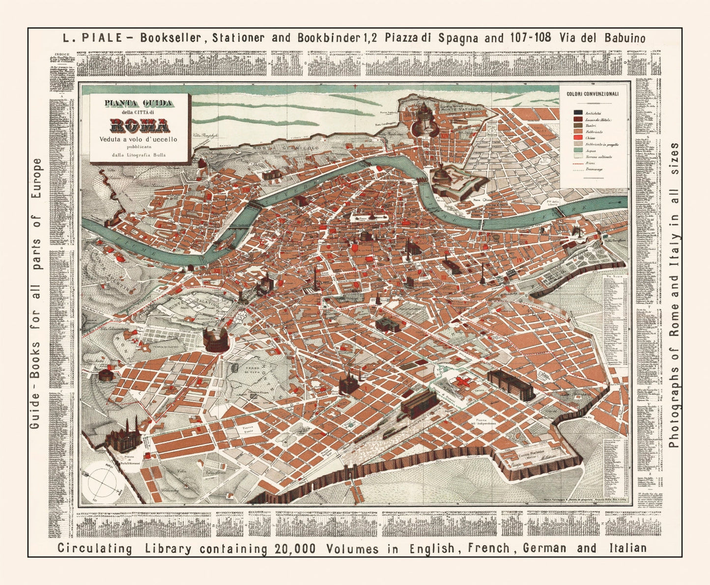 Vintage Map of Rome, Italy, 1885