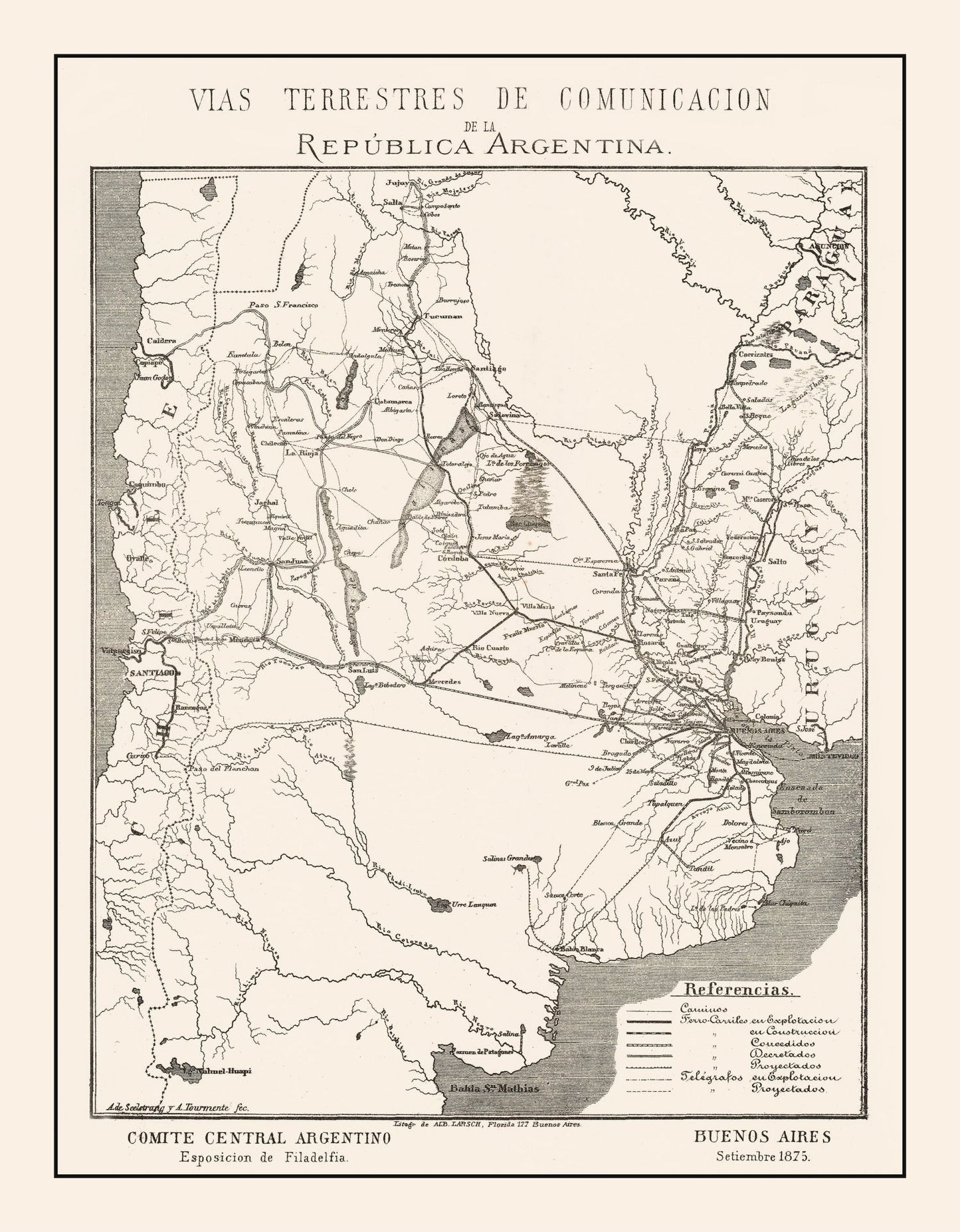 Vintage Map of Argentina, 1876