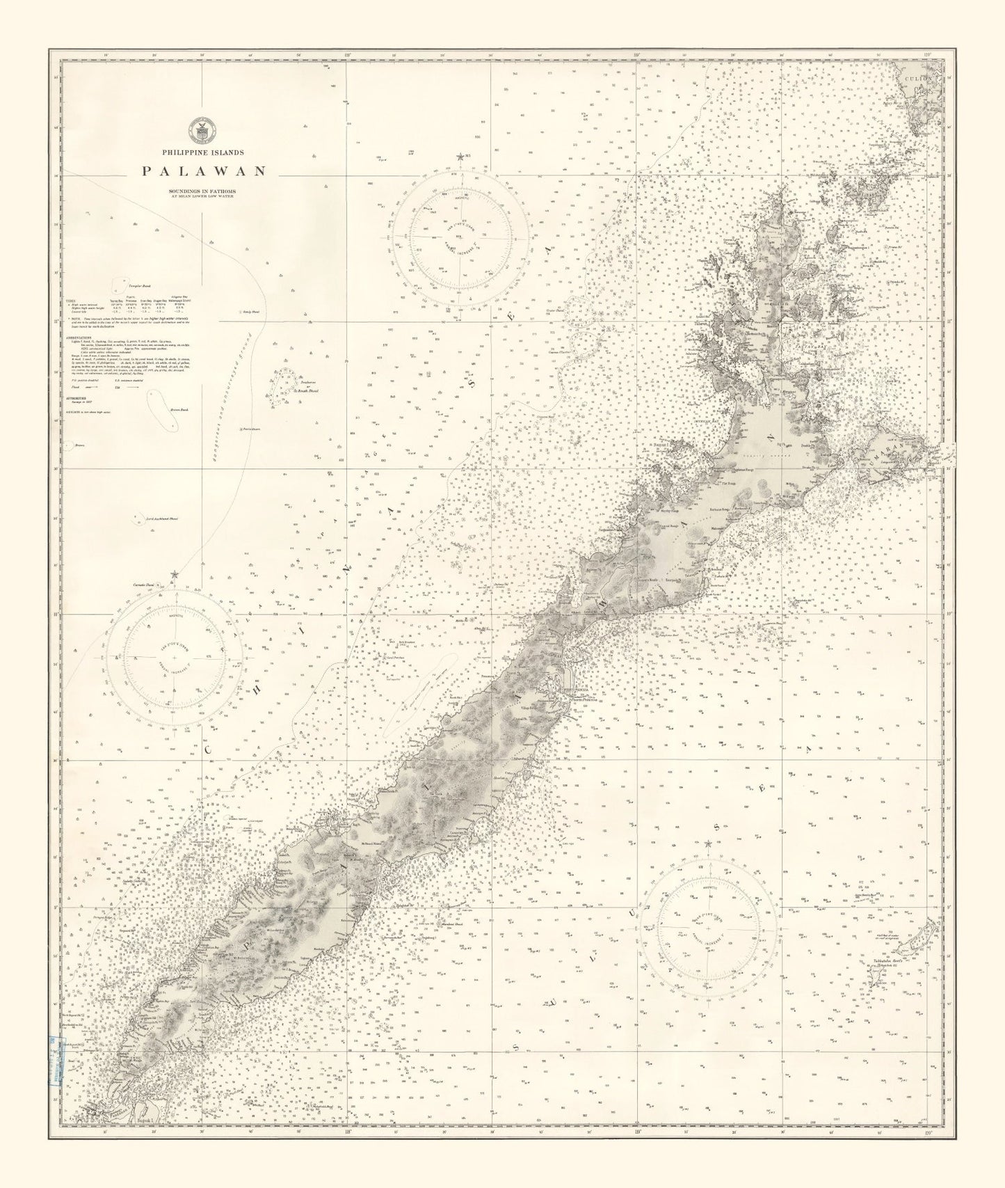 Vintage Map of Palawan Island, Philippines, 1938