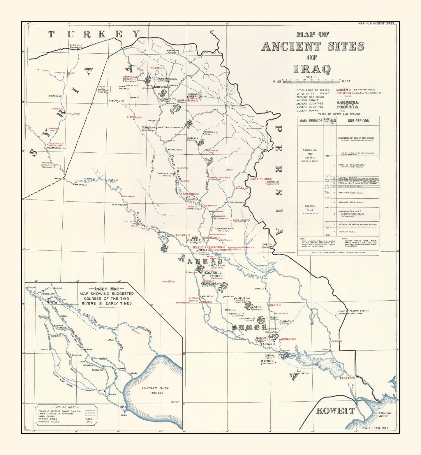 Vintage Map of the Ancient Sites of Iraq, 1929