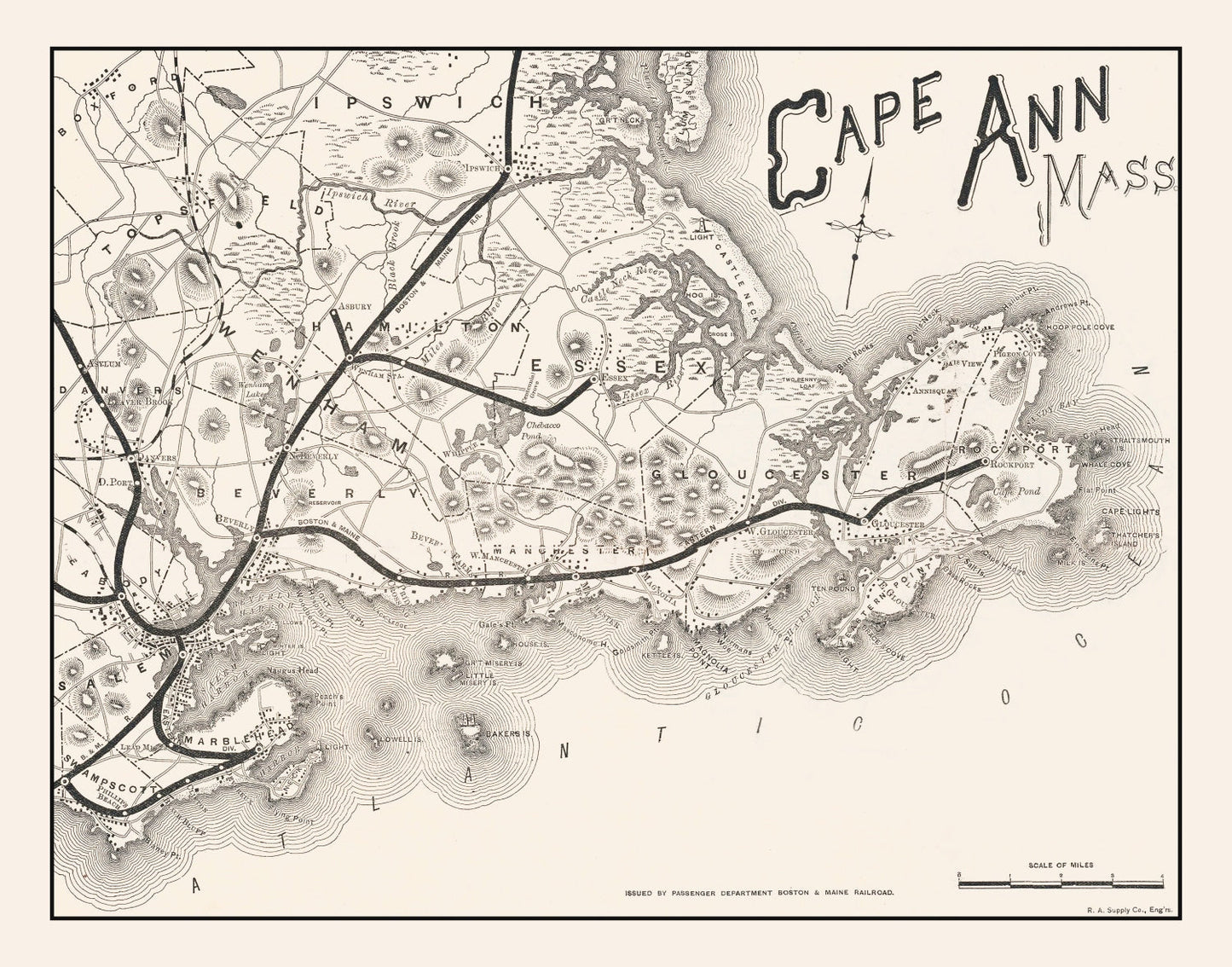 Vintage Map of Cape Ann, Massachusetts, 1889