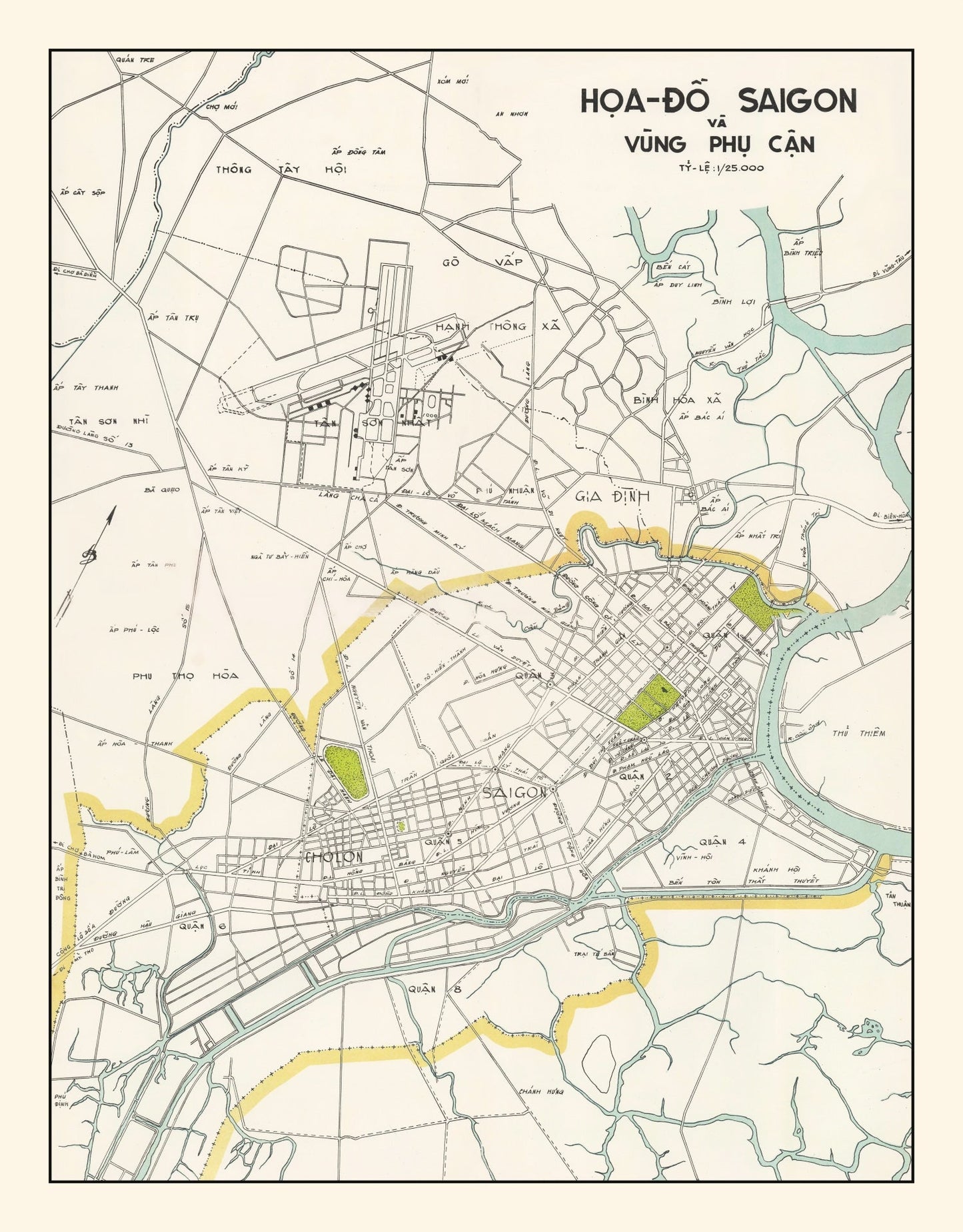 Vintage Map of Saigon, Vietnam, 1968