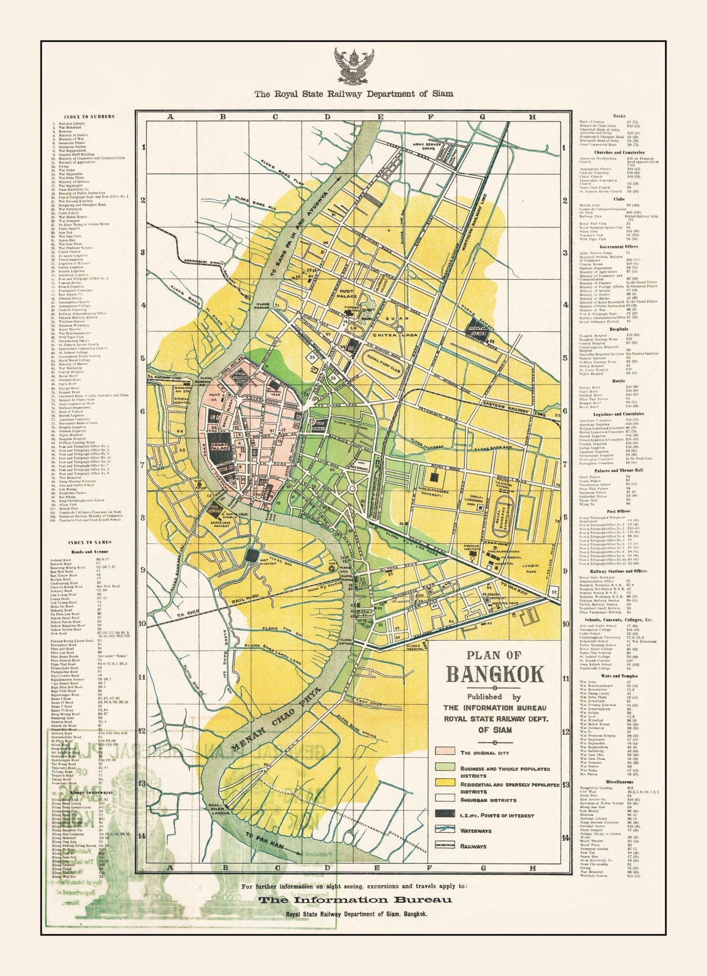 Vintage Map of Bangkok, Thailand, 1928