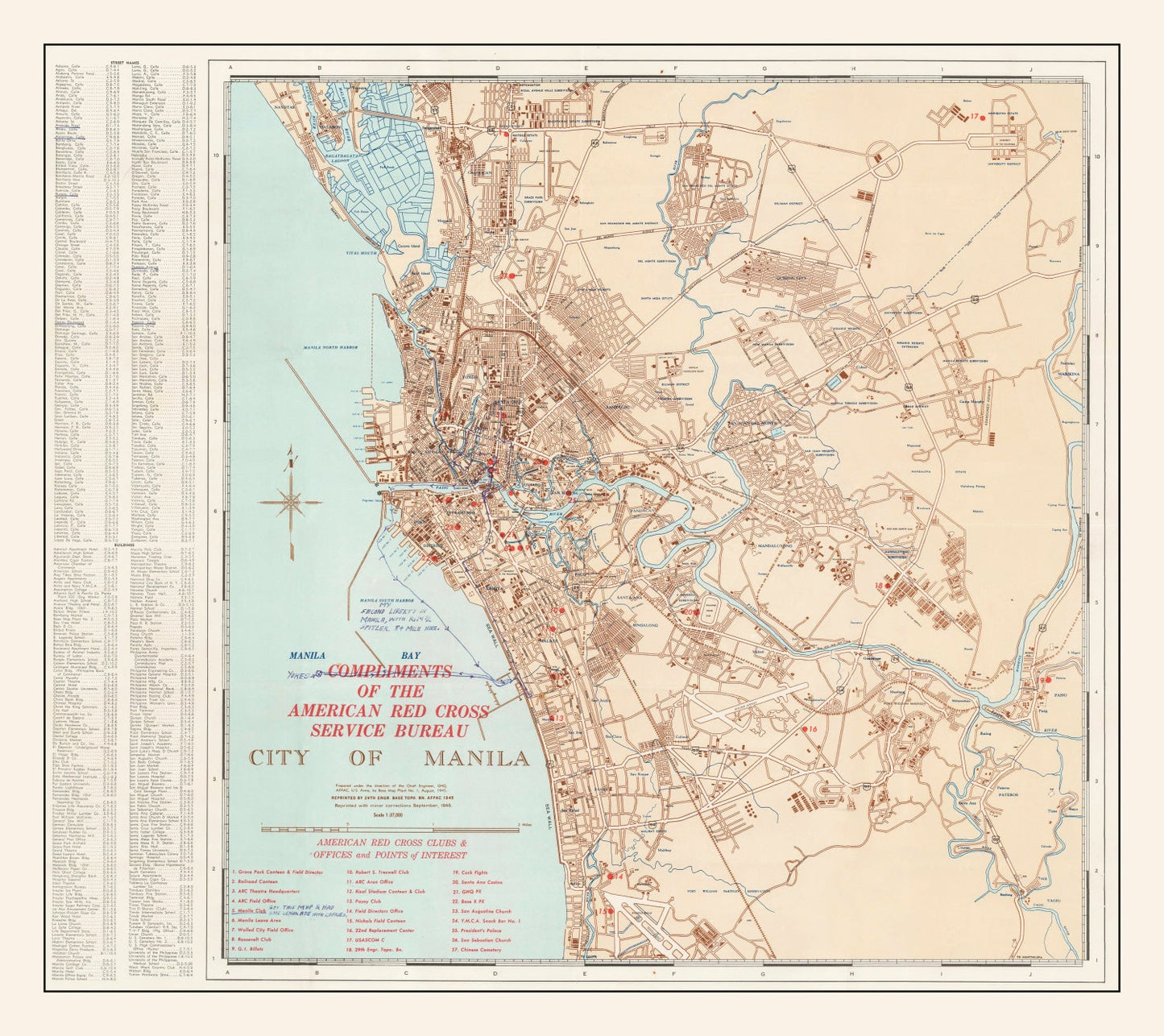 Vintage Map of Manila, Philippines, 1945 II