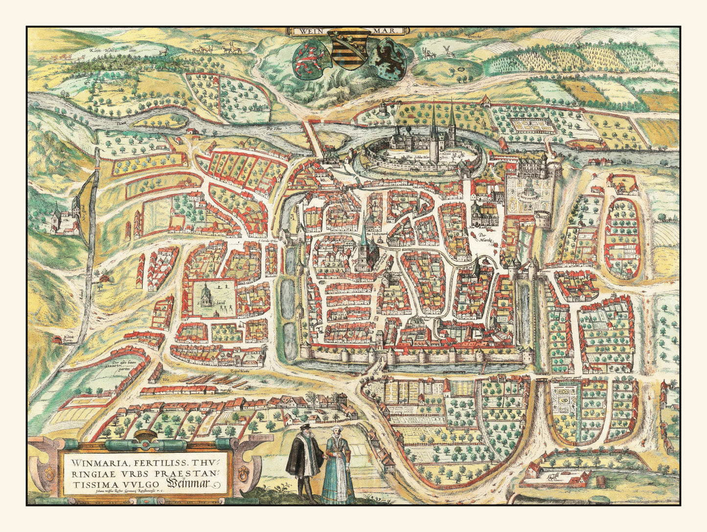 Vintage Map of Weimar, Germany, 1582