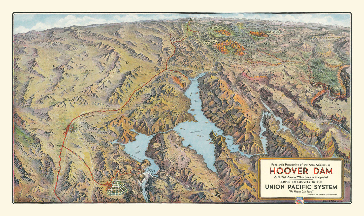 Vintage Hoover Dam and Lake Mead Map, 1931