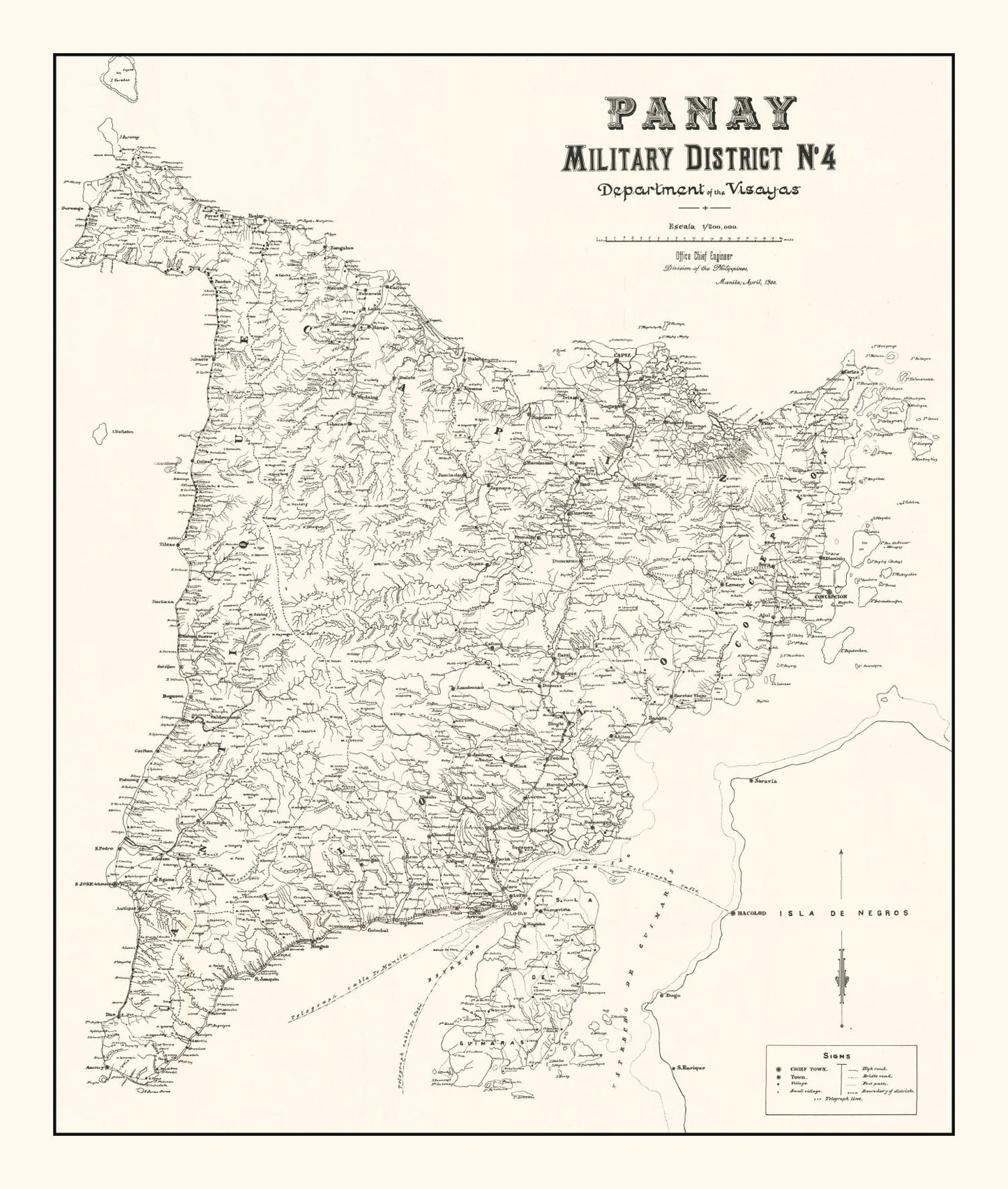 Vintage Map of Panay Island, Philippines, 1900