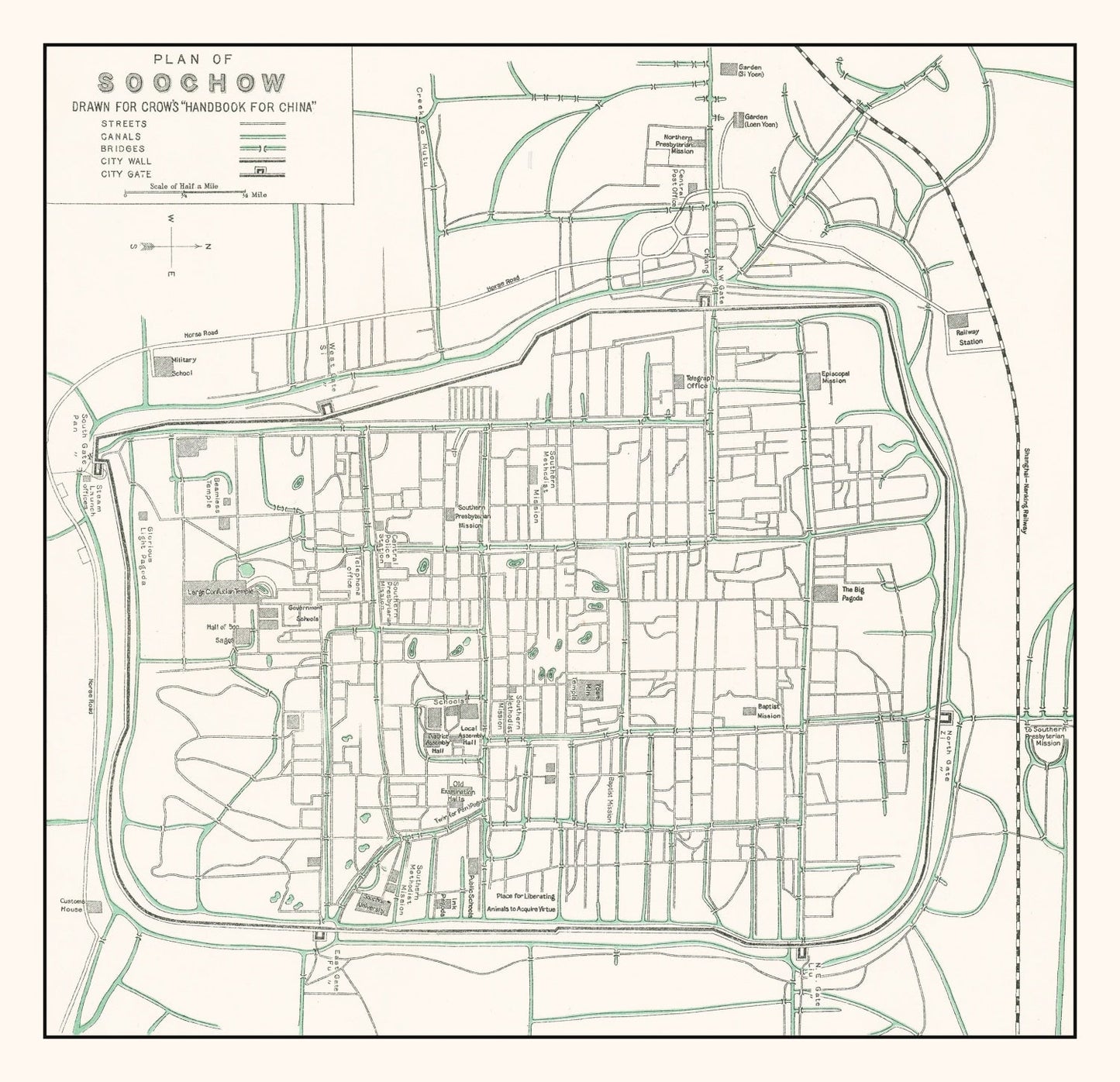 Vintage Map of Suzhou, China, 1921