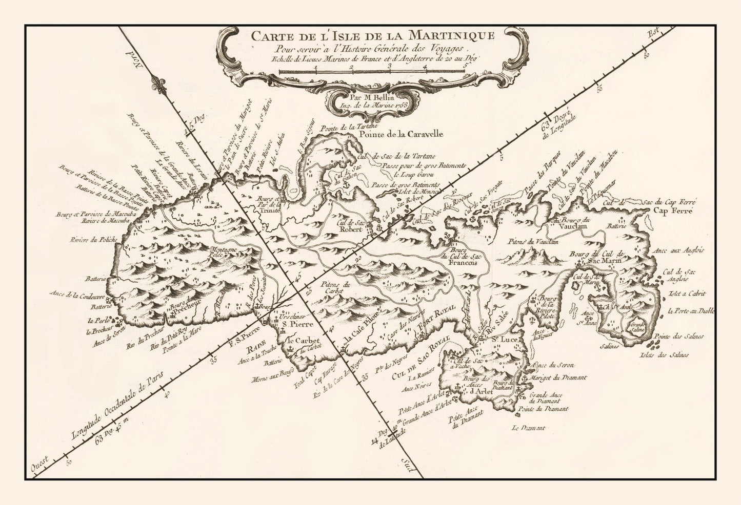 Vintage Map of Martinique, 1780