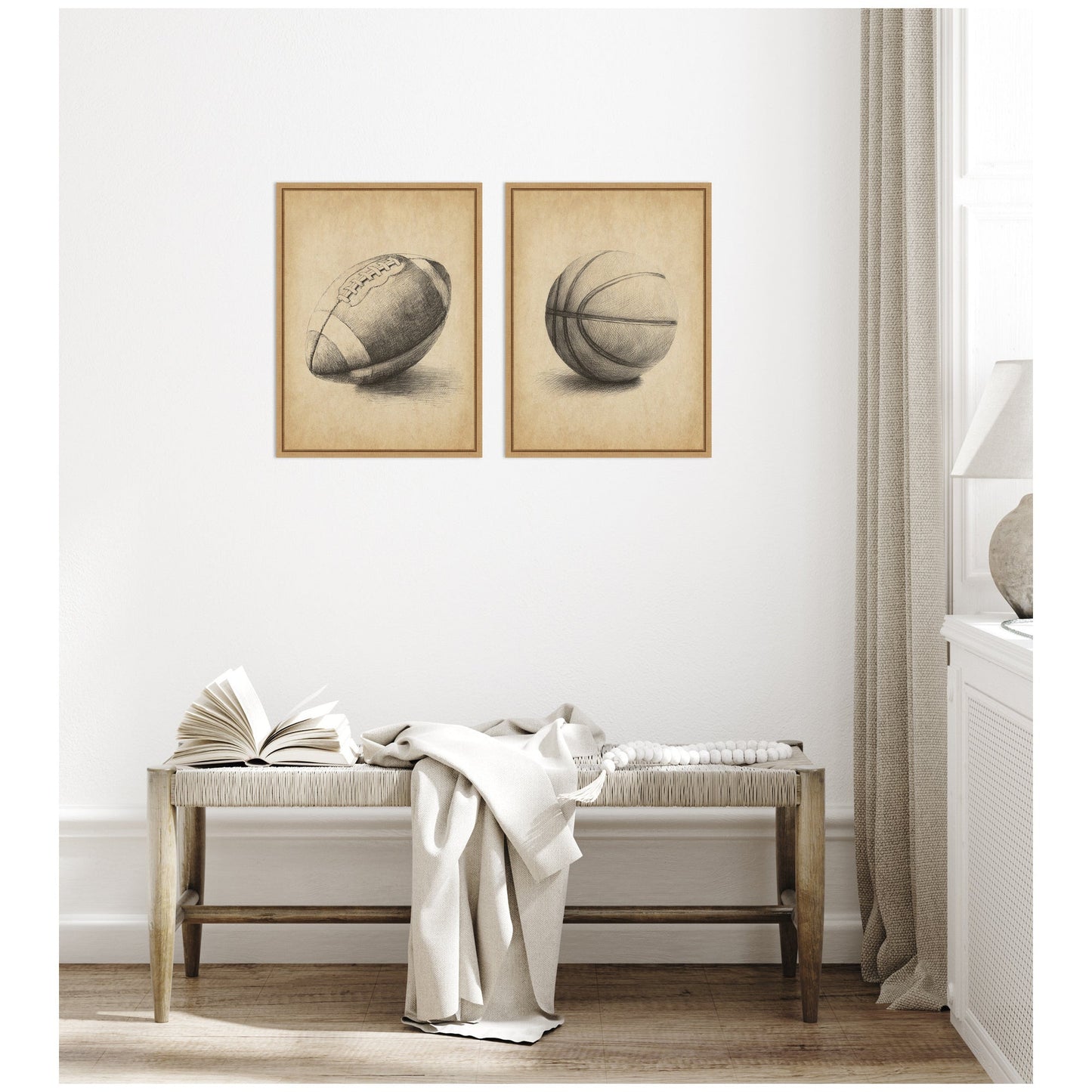 Vintage Football and Basketball 2 Piece Canvas Set