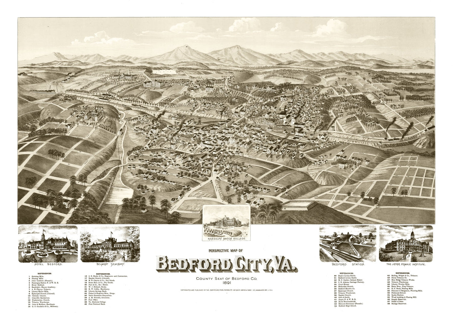 Vintage Map of Bedford City, Virginia, 1891