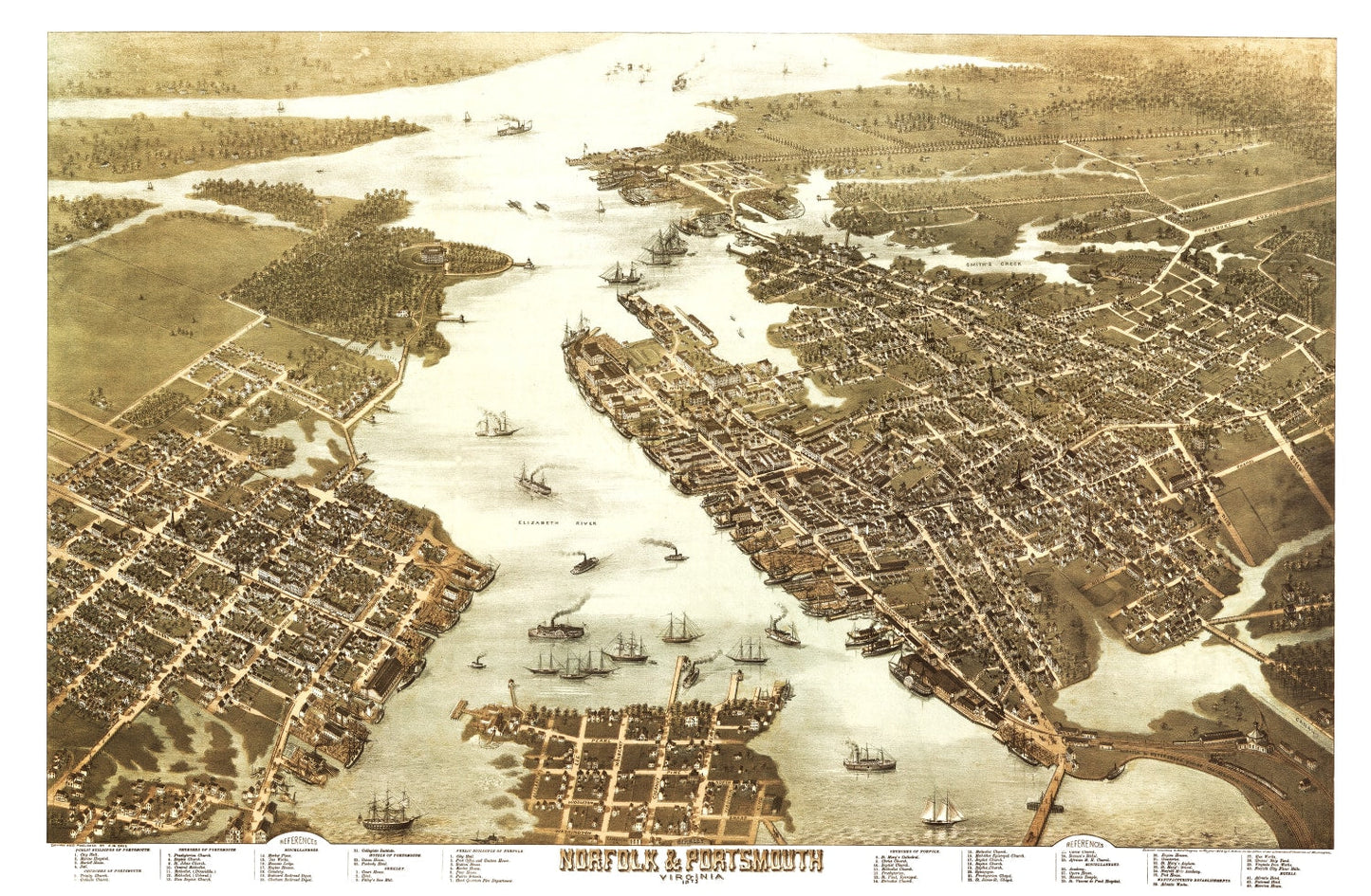 Vintage Map of Norfolk, Virginia, 1873