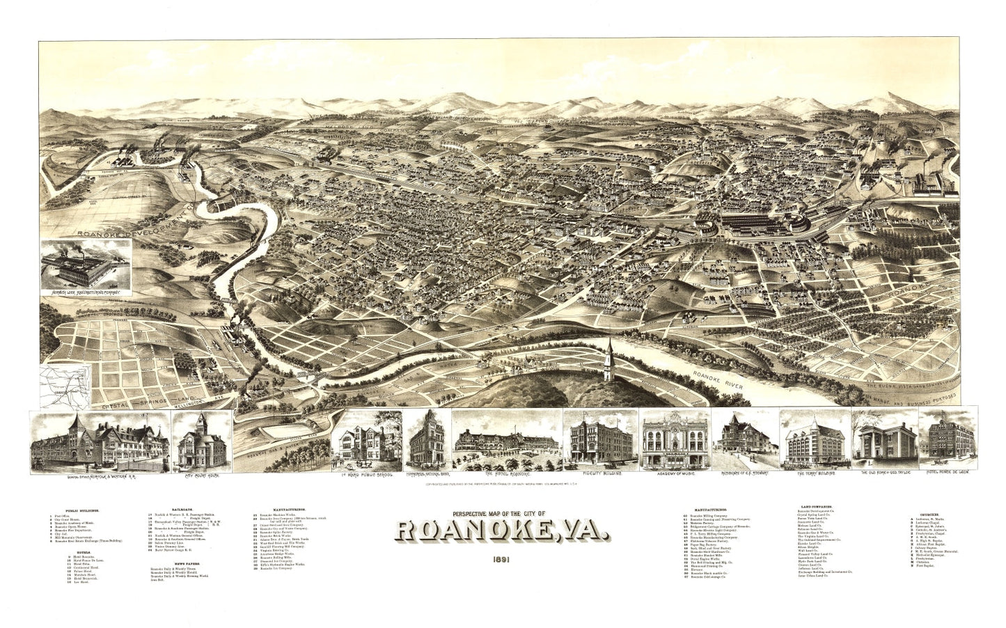 Vintage Map of Roanoke, Virginia, 1891