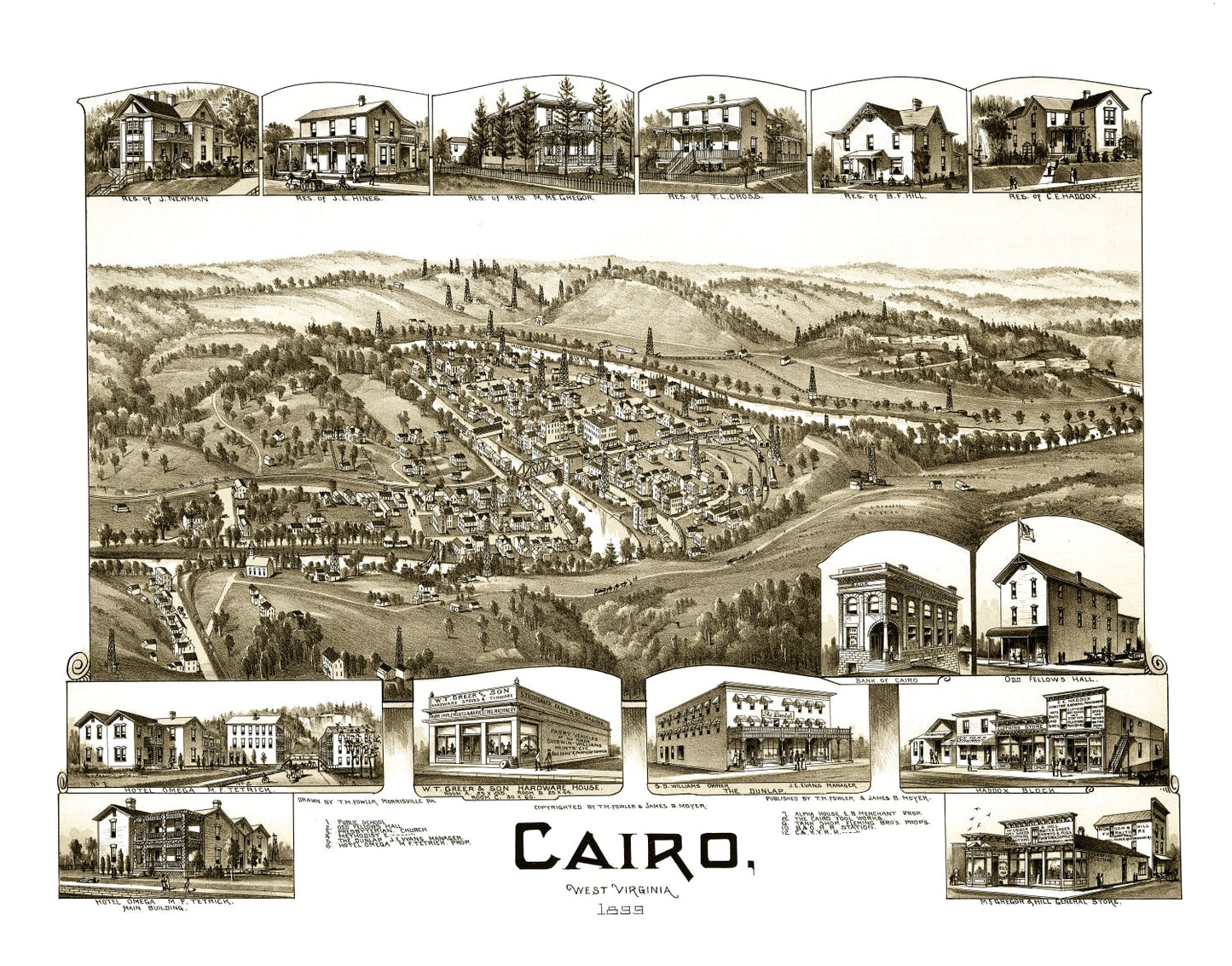 Vintage Map of Cairo, West Virginia, 1899 Wall Art