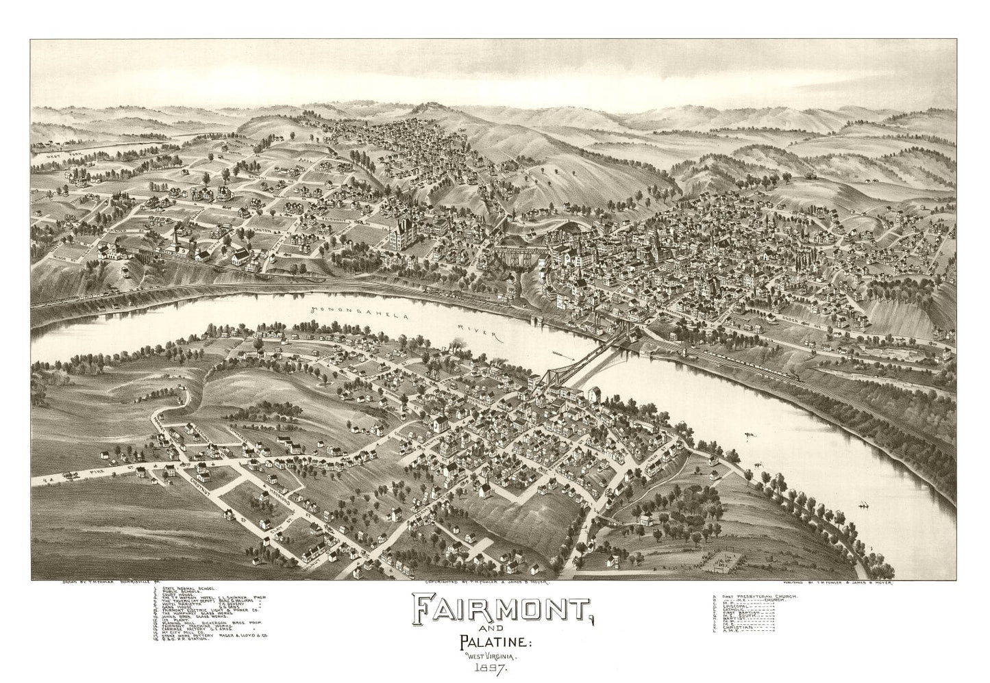 Vintage Map of Fairmont & Palatine, West Virginia, 1897