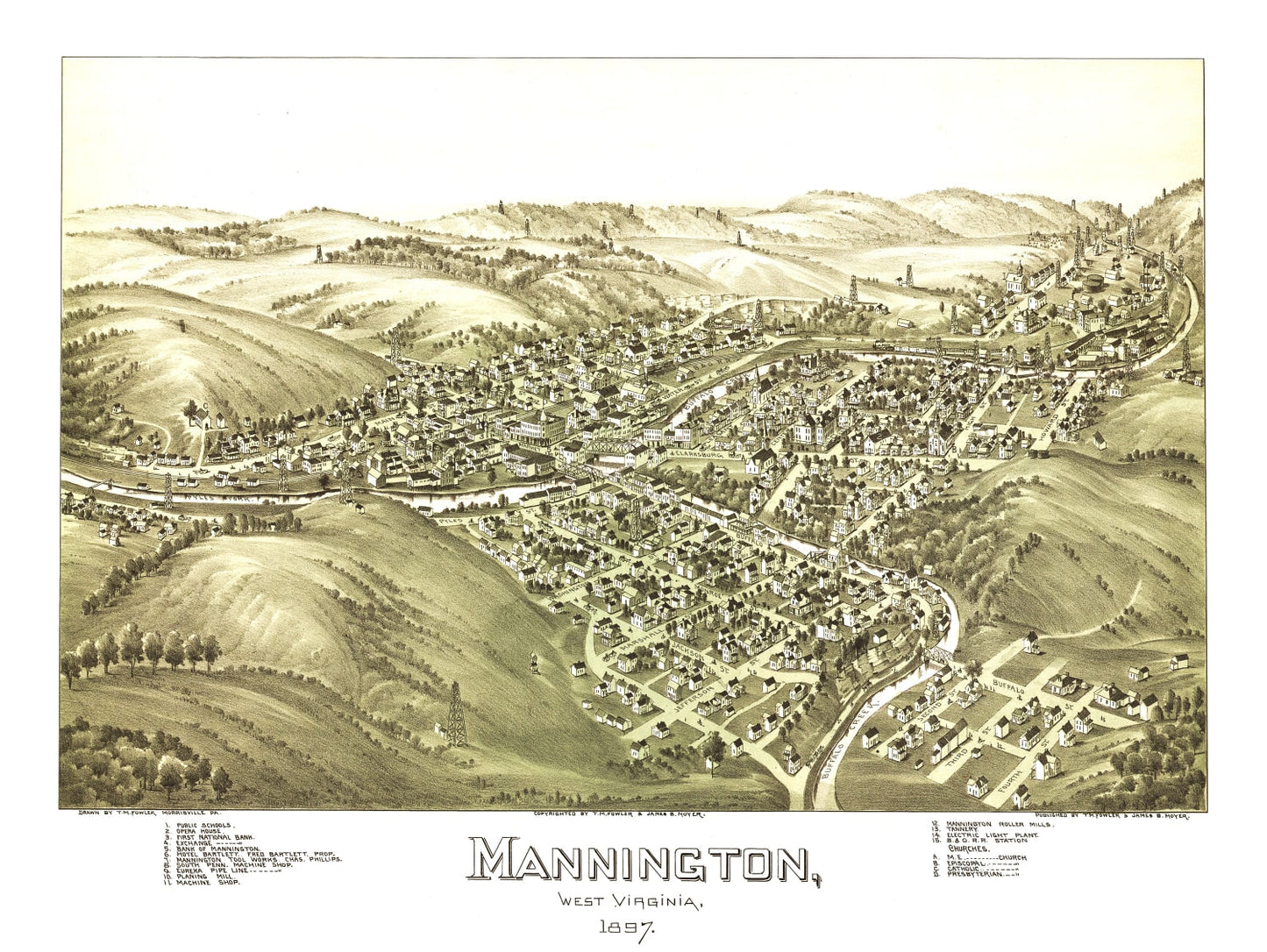 Vintage Map of Mannington, West Virginia, 1897