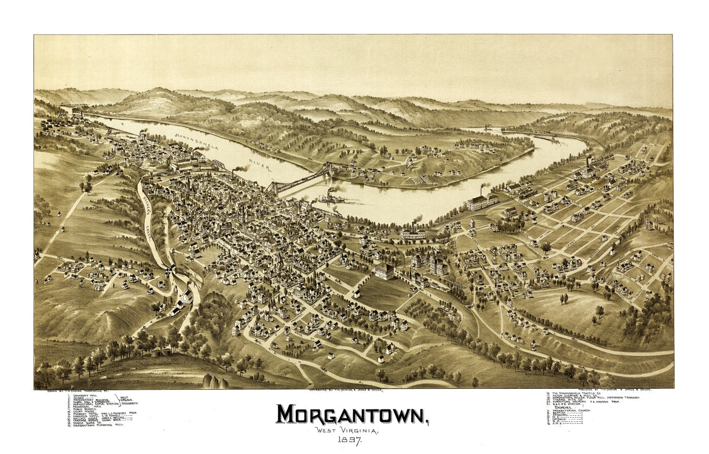 Vintage Map of Morgantown, West Virginia, 1897