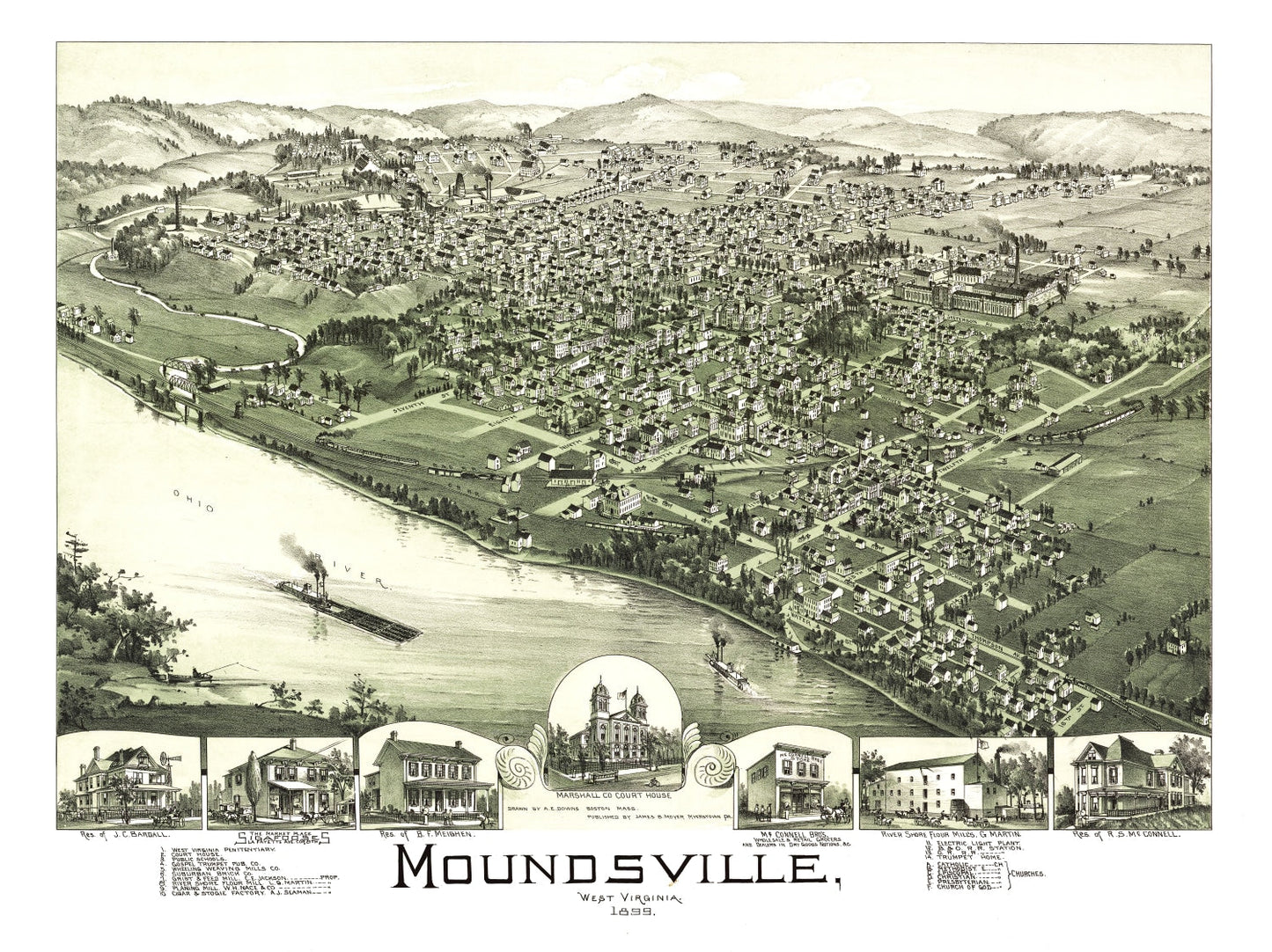 Vintage Map of Moundsville, West Virginia, 1899