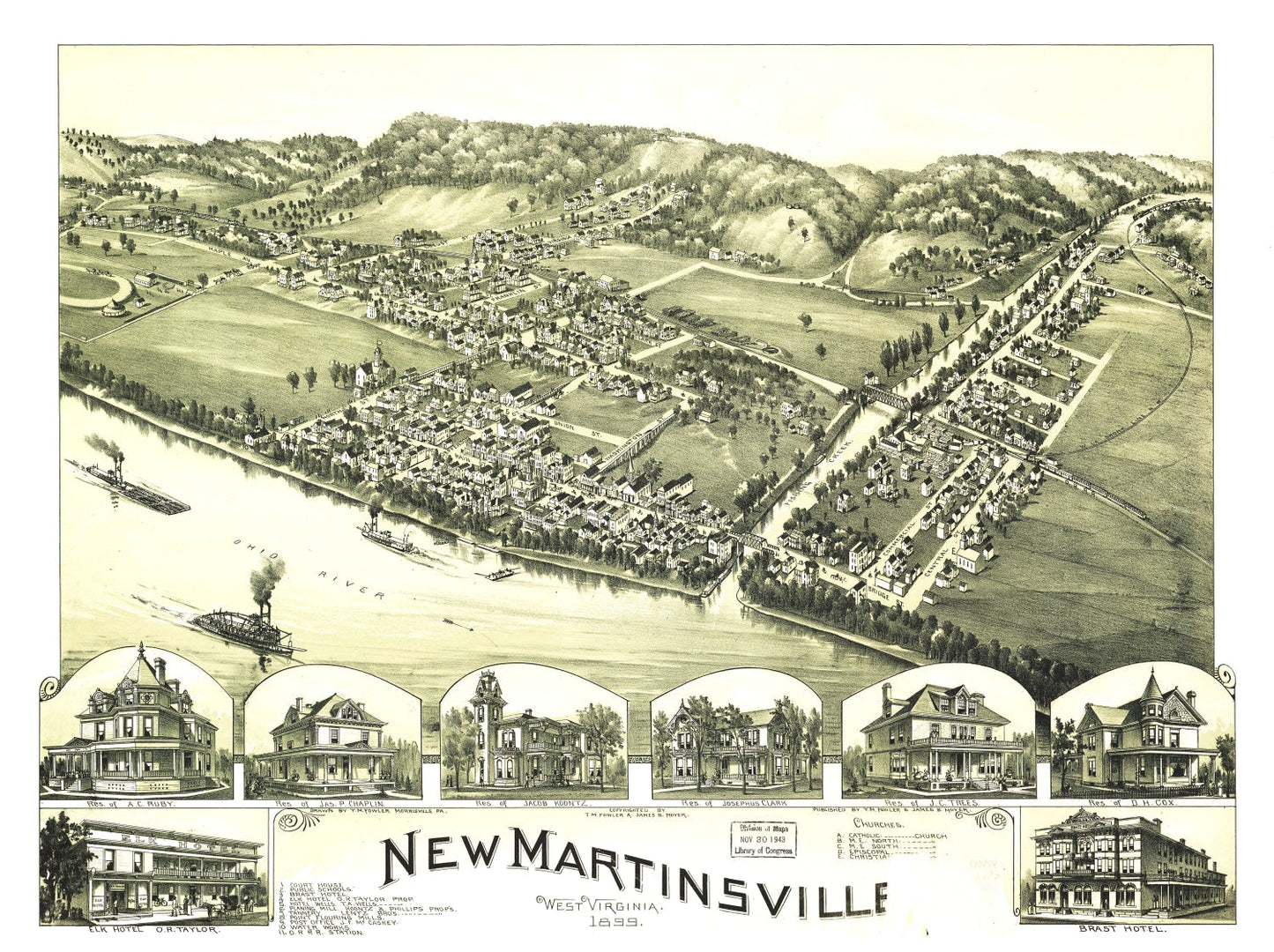 Vintage Map of New Martinsville, West Virginia, 1899
