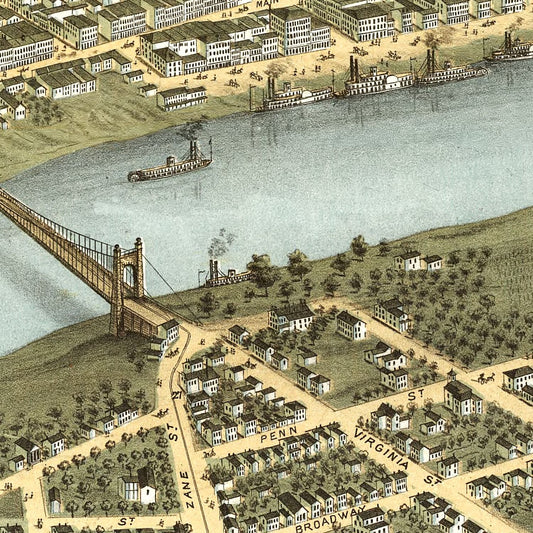 Vintage Map of Wheeling, West Virginia, 1870