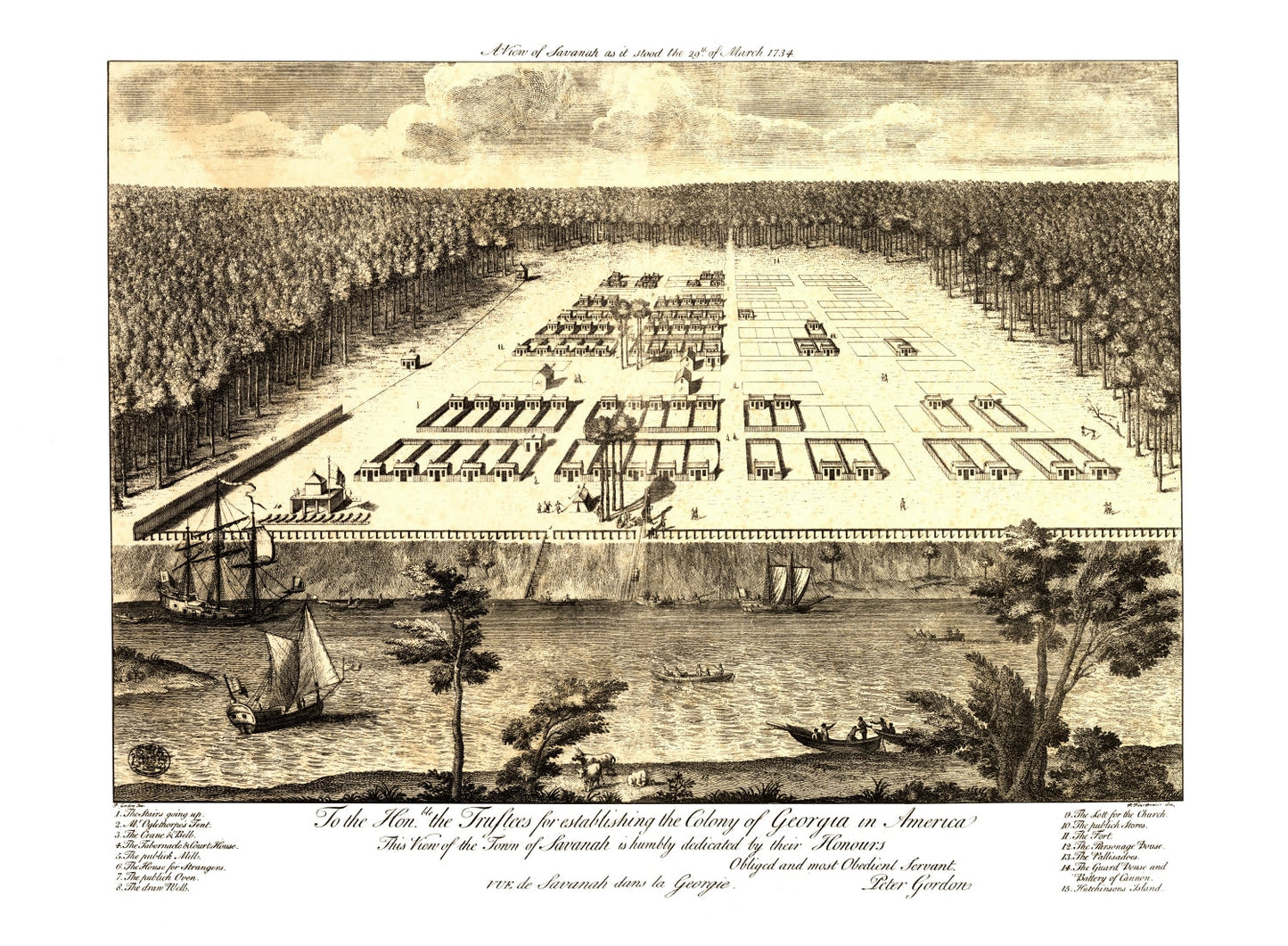 Vintage Map of Savannah, Georgia, 1734