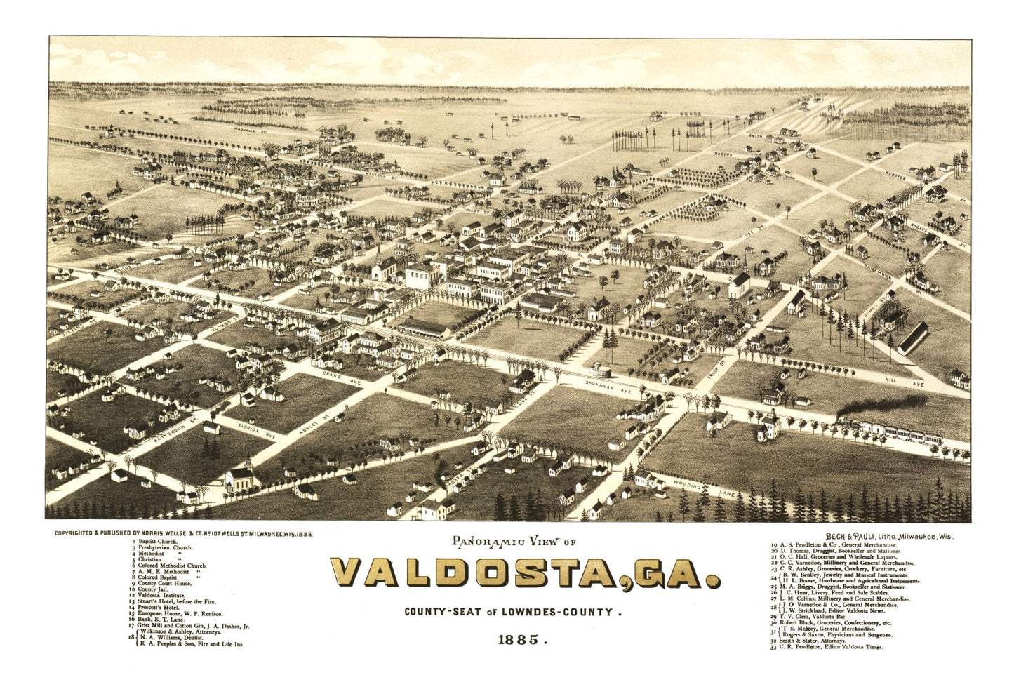 Vintage Map of Valdosta, Georgia, 1885