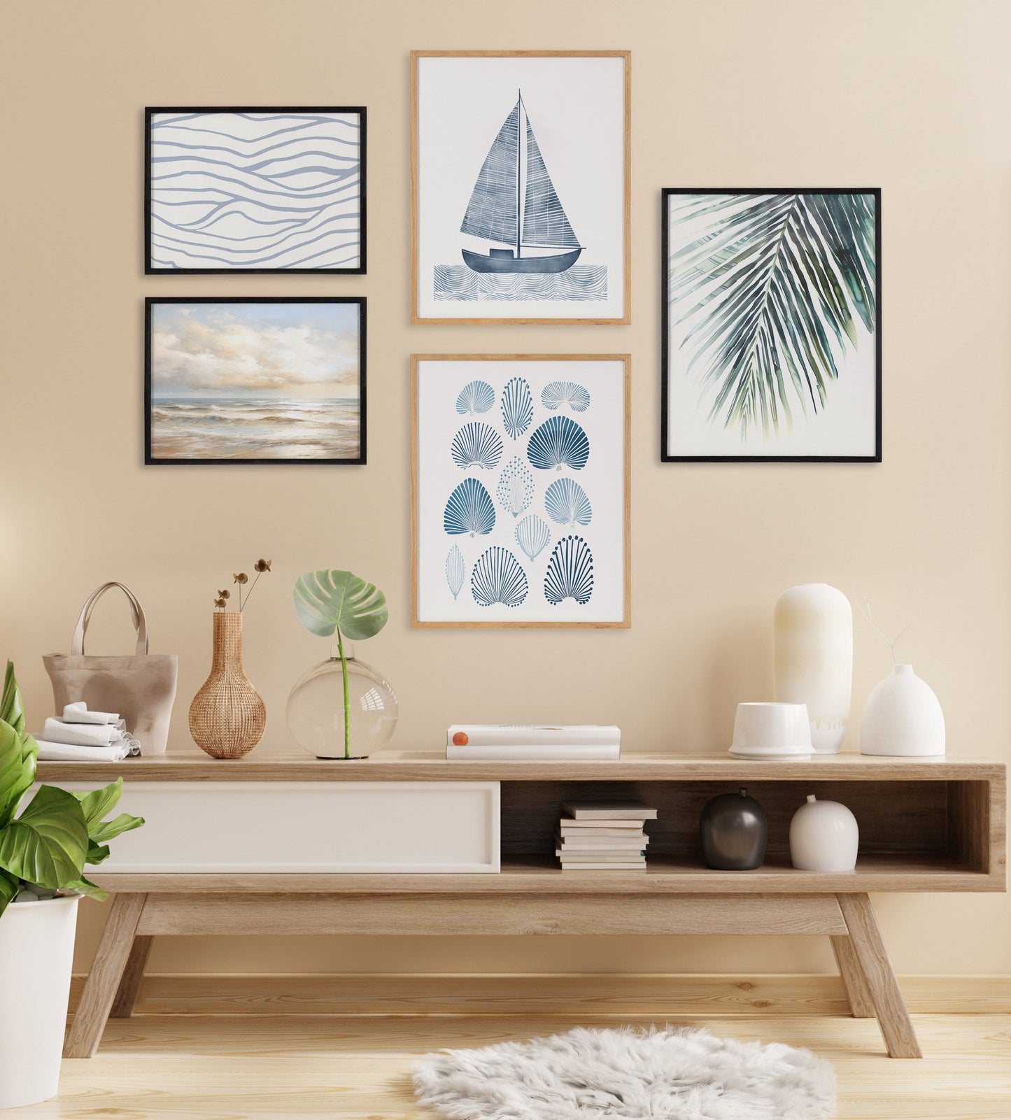 Beach Waves Sunset Coastal Framed Wall Art